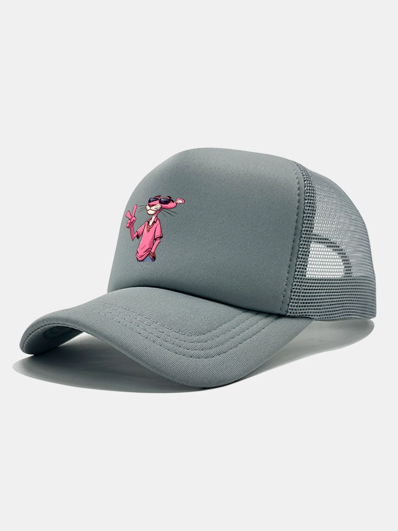 Pink Panther With V Sign Print Mesh Baseball Cap - Image 8