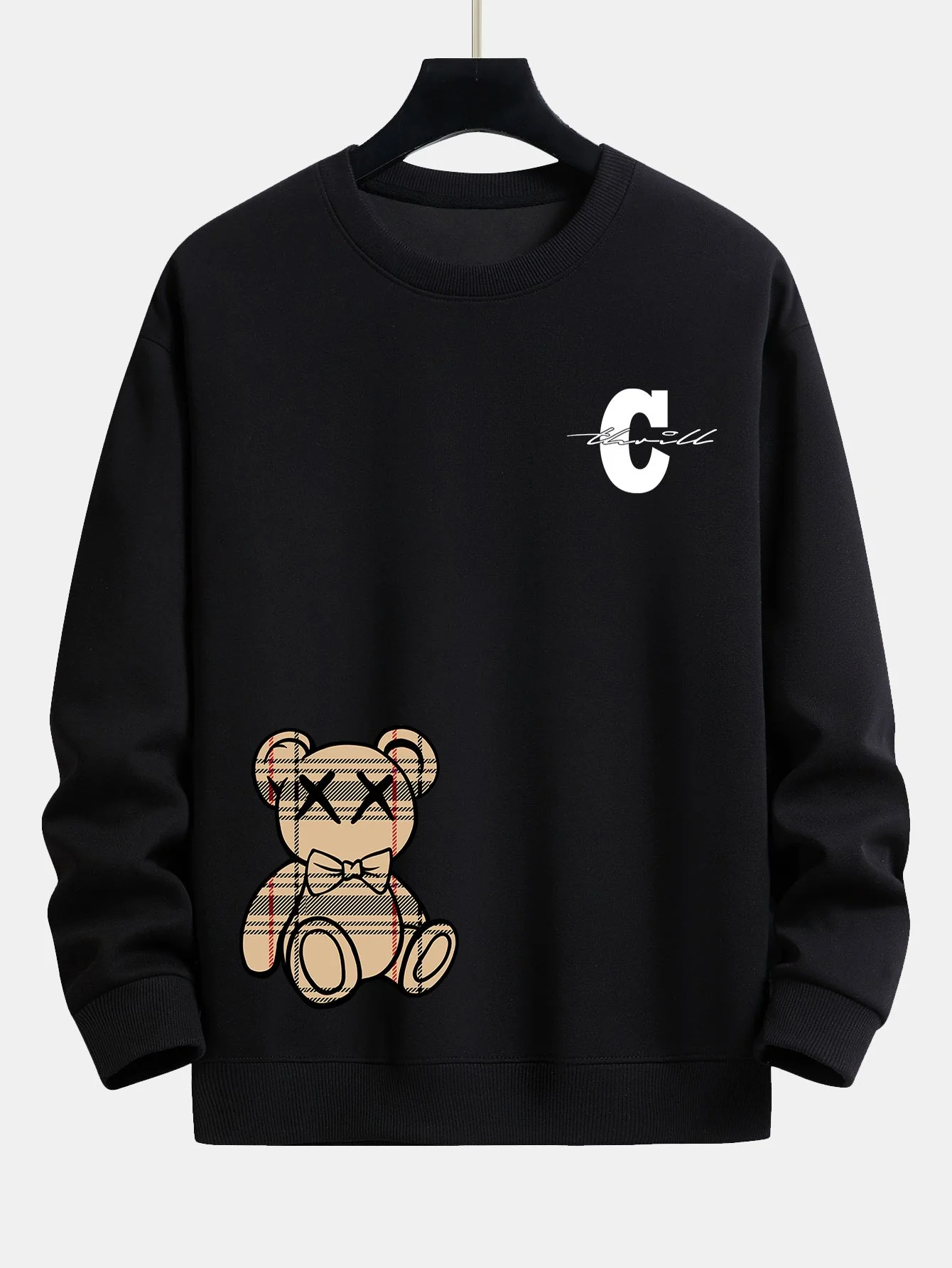 Kariertes Bären Relaxed Fit Sweatshirt - Image 3