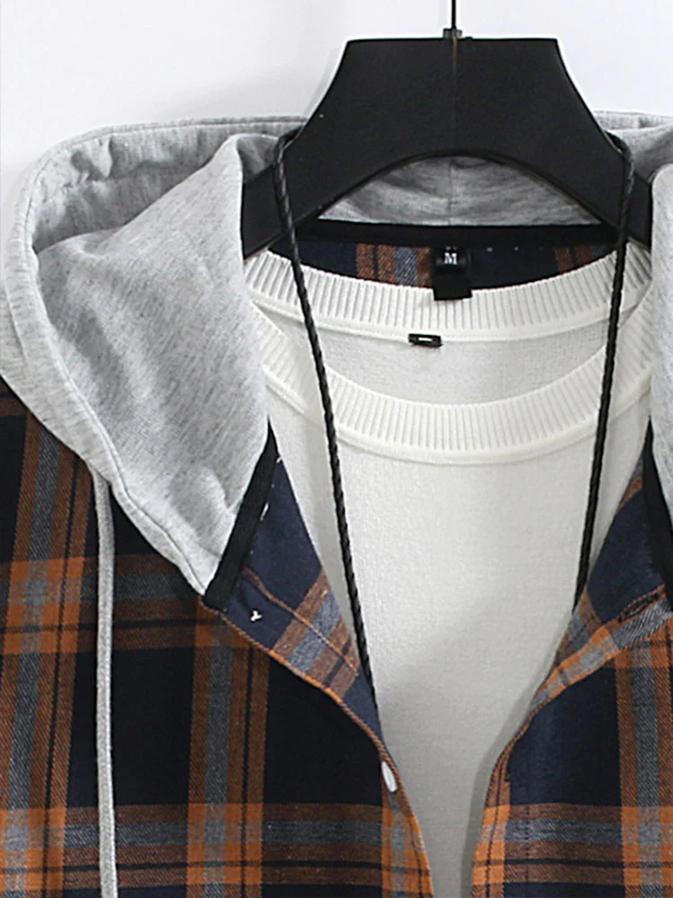 Kariertes Kontrast-Hoodie-Shirt - Image 3