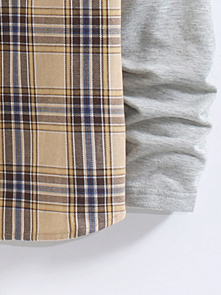 Kariertes Kontrast-Hoodie-Button-Up-Shirt - Image 3