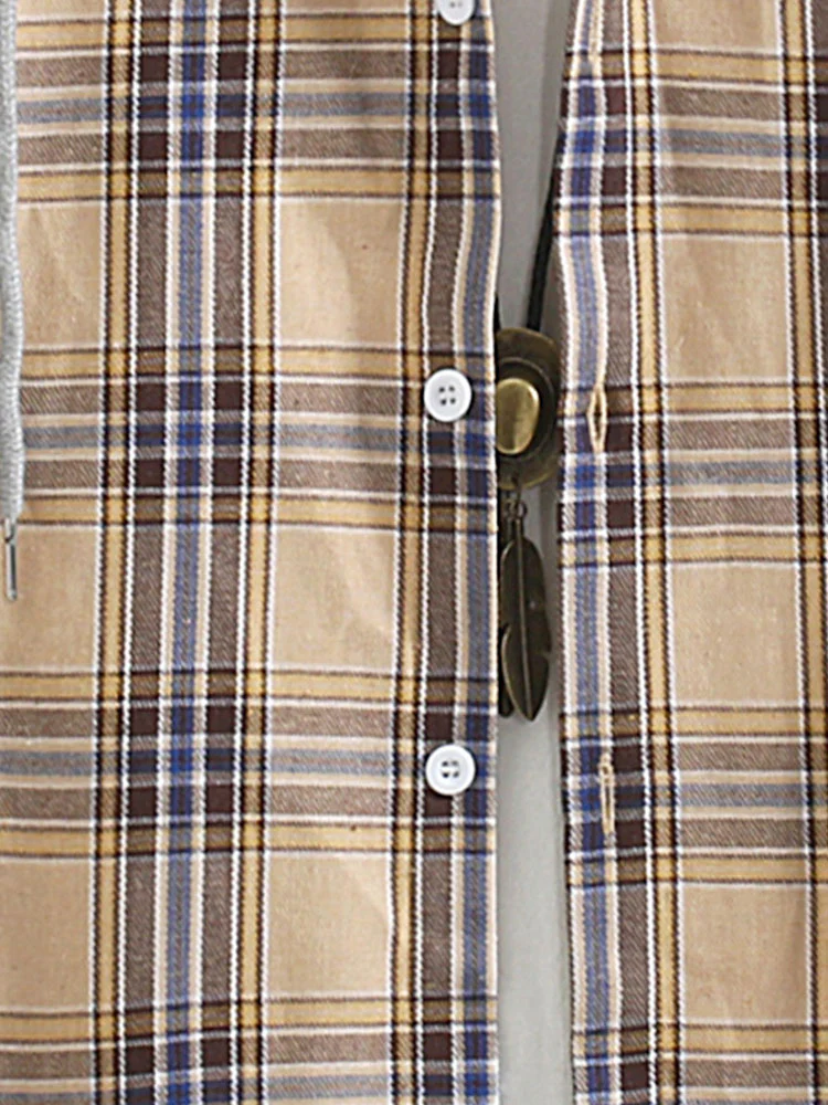 Kariertes Kontrast-Hoodie-Button-Up-Shirt - Image 4