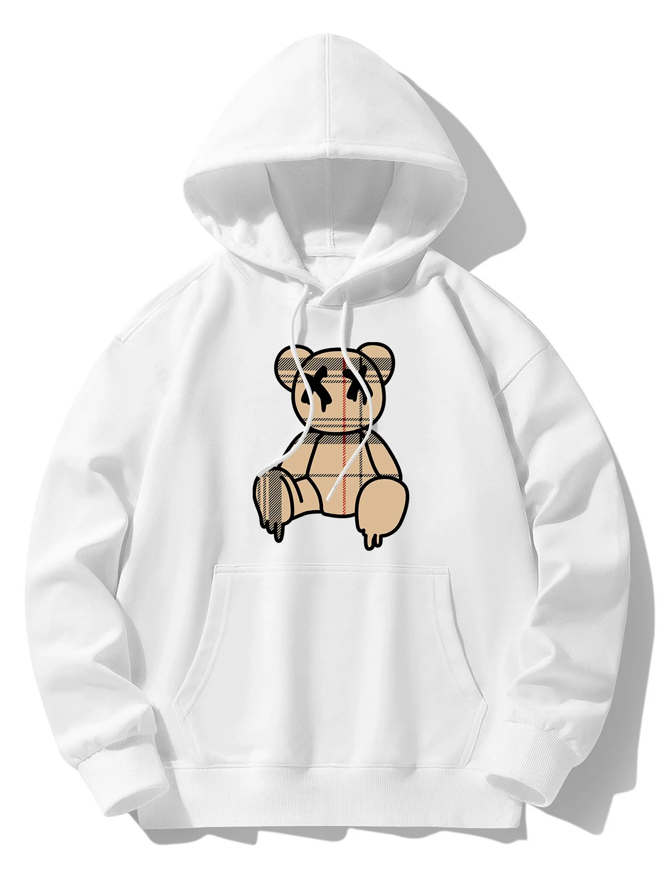Kariertes Muster Auflösender Bärenprint Drop-Shoulder Relaxed Hoodie - Image 2