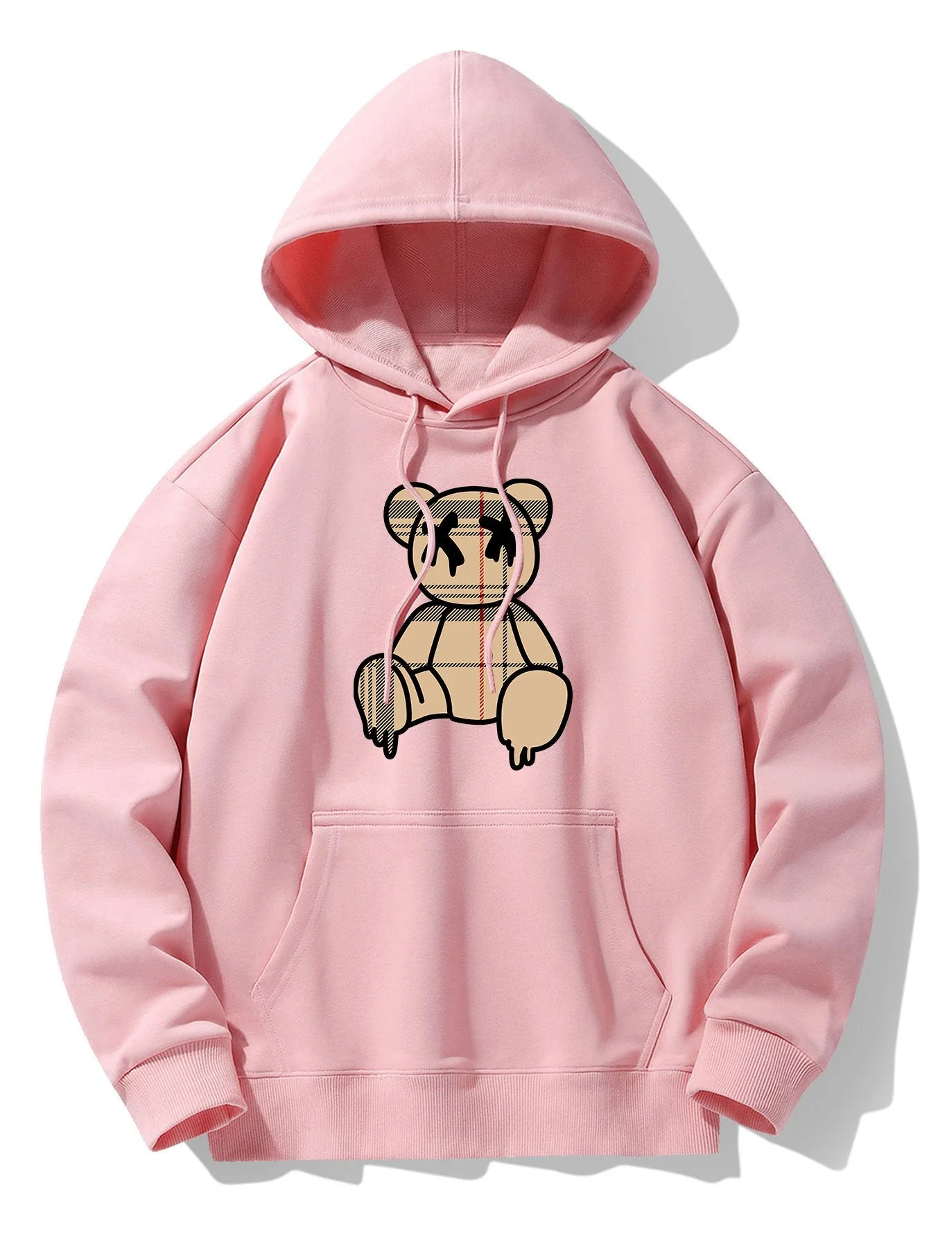 Kariertes Muster Auflösender Bärenprint Drop Shoulder Relaxed Hoodie & Jogginghose - Image 12
