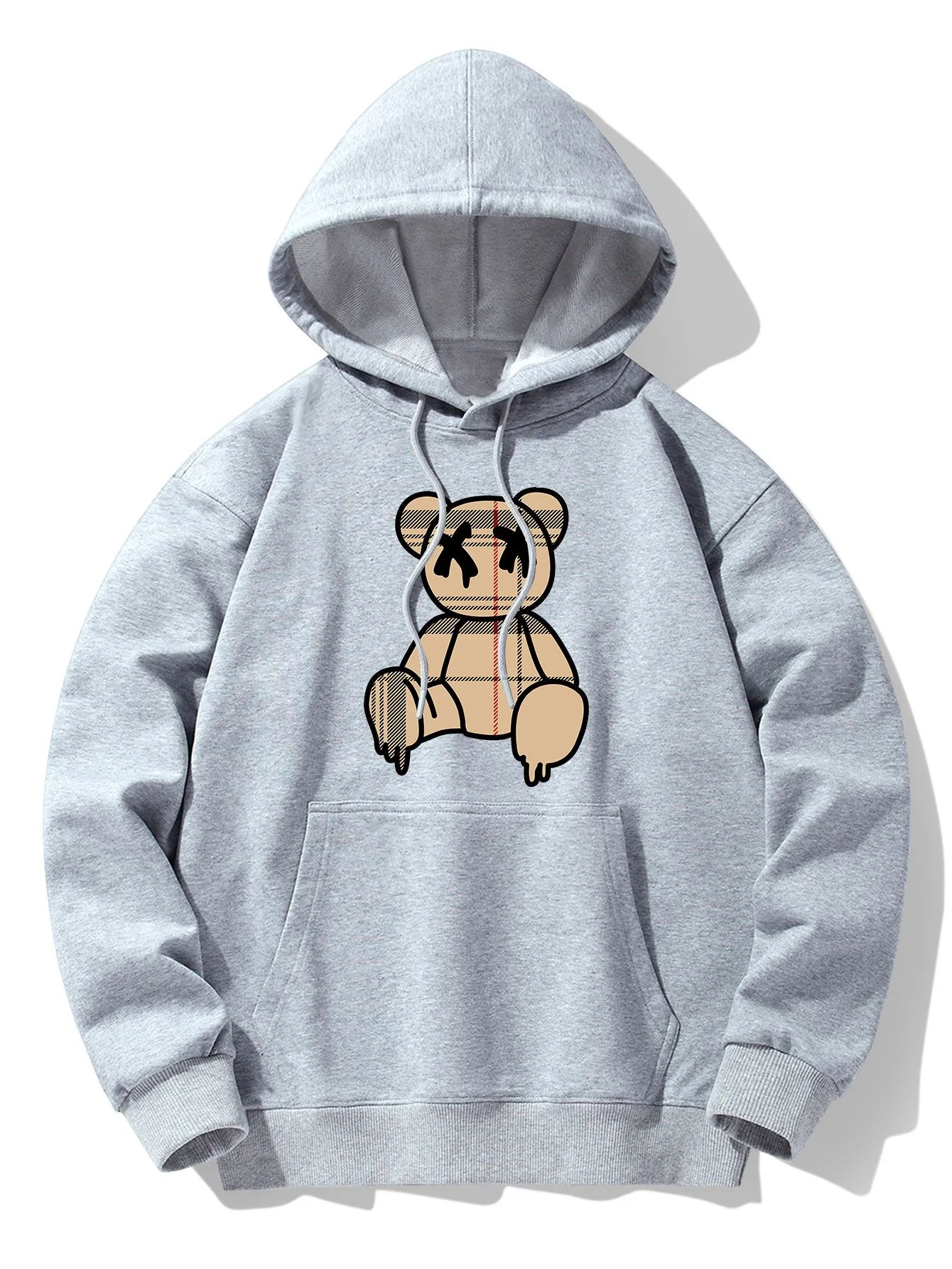 Kariertes Muster Auflösender Bärenprint Drop Shoulder Relaxed Hoodie & Jogginghose - Image 13