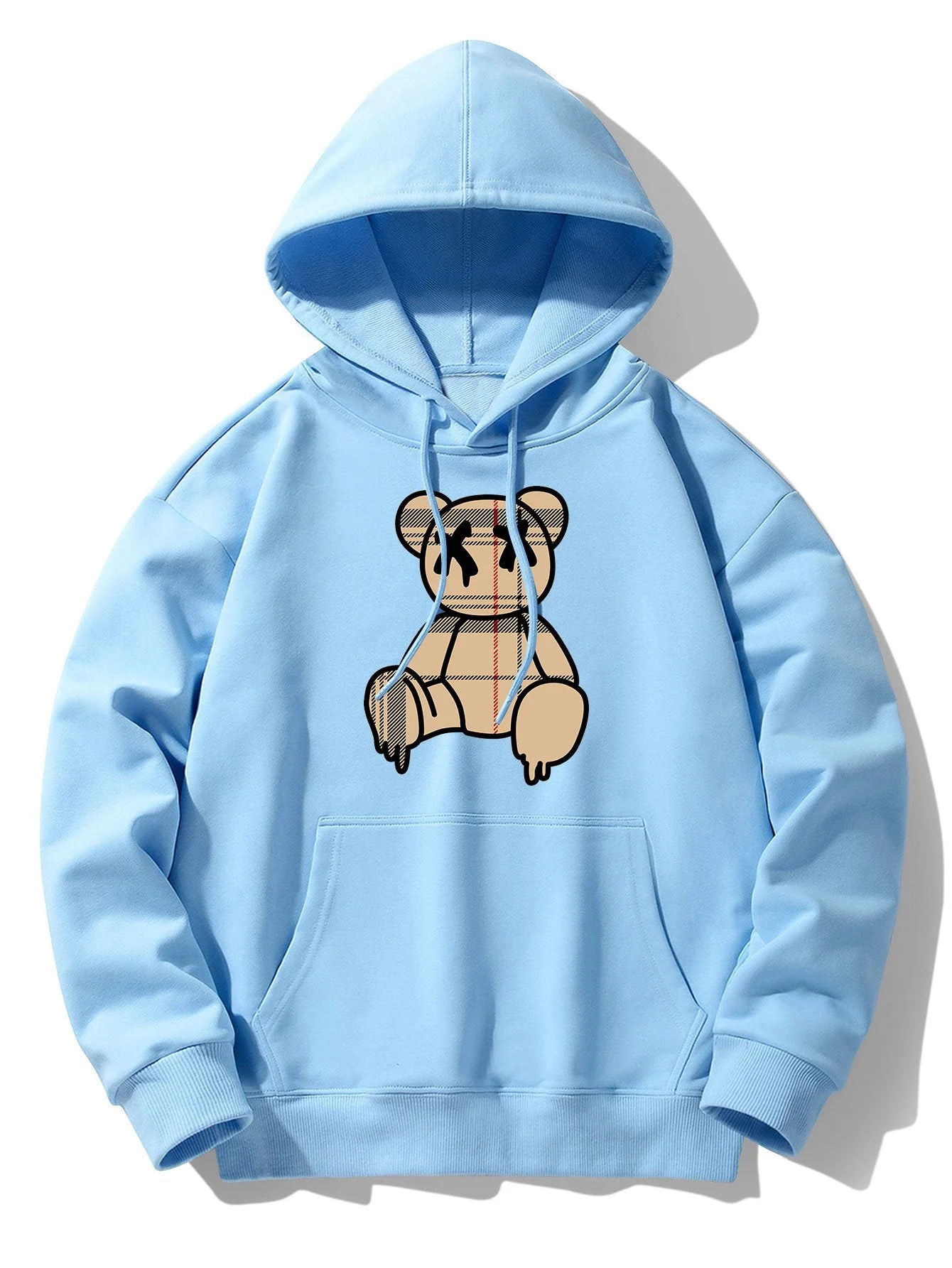 Kariertes Muster Auflösender Bärenprint Drop Shoulder Relaxed Hoodie & Jogginghose - Image 14