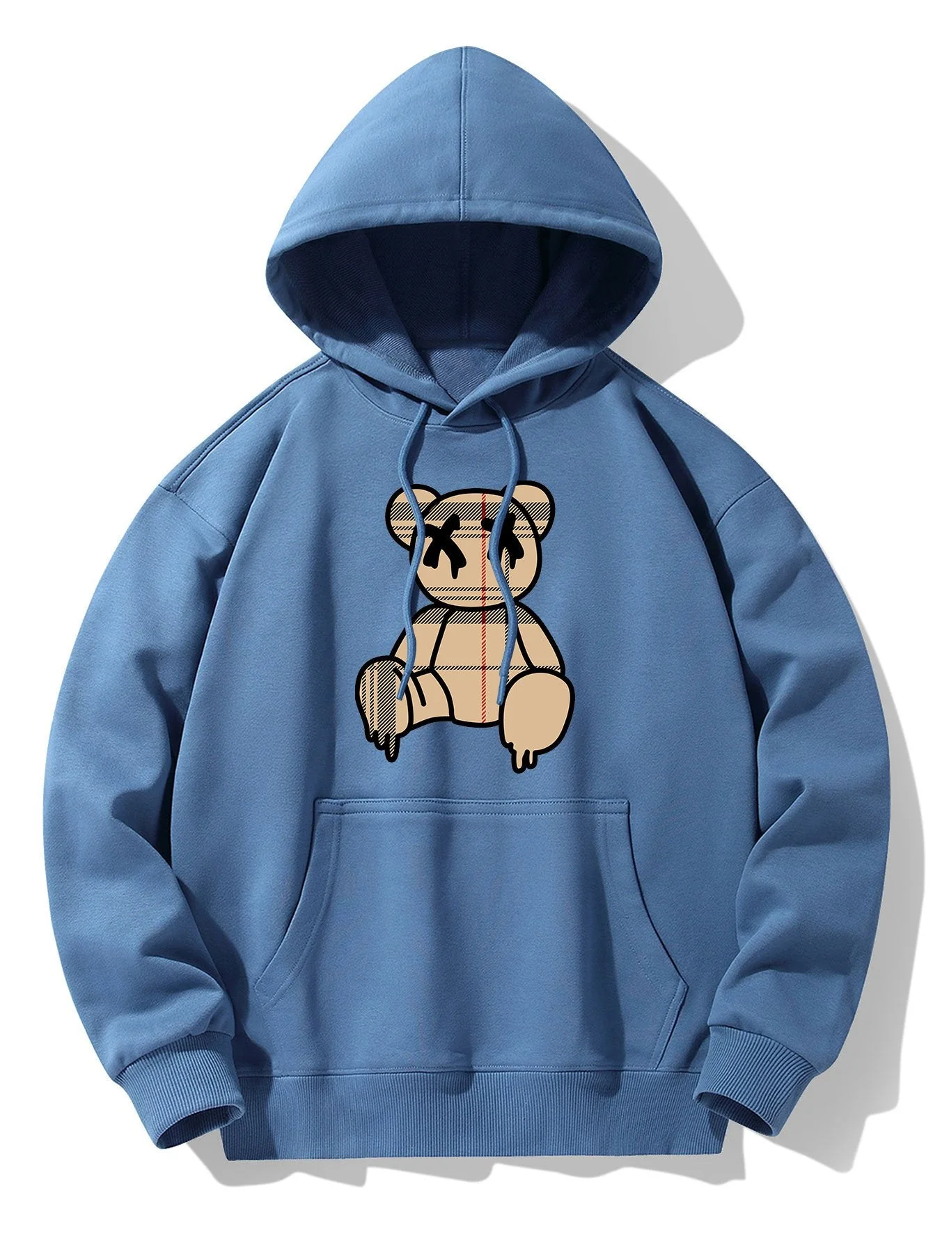 Kariertes Muster Auflösender Bärenprint Drop Shoulder Relaxed Hoodie & Jogginghose - Image 15