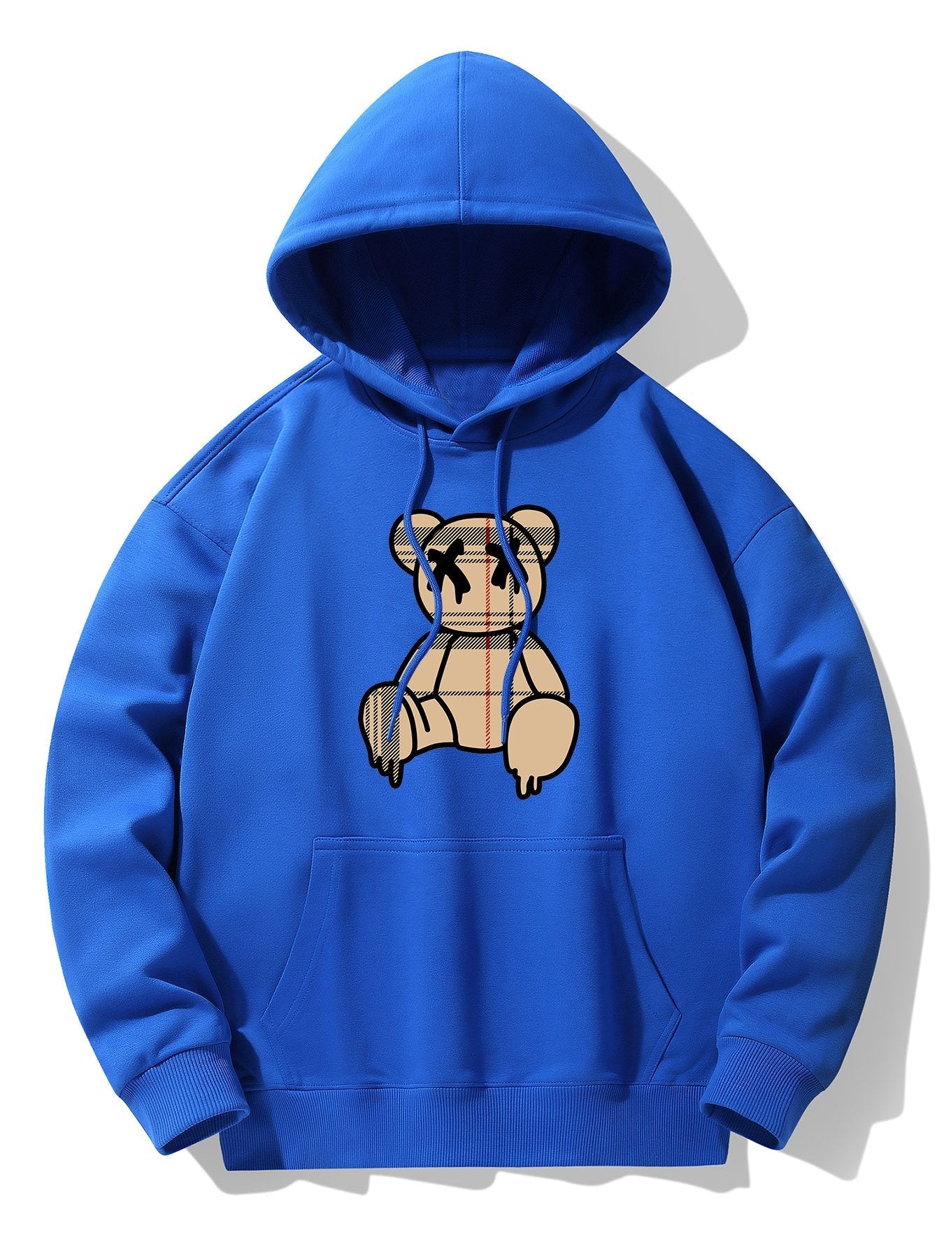 Kariertes Muster Auflösender Bärenprint Drop Shoulder Relaxed Hoodie & Jogginghose - Image 16