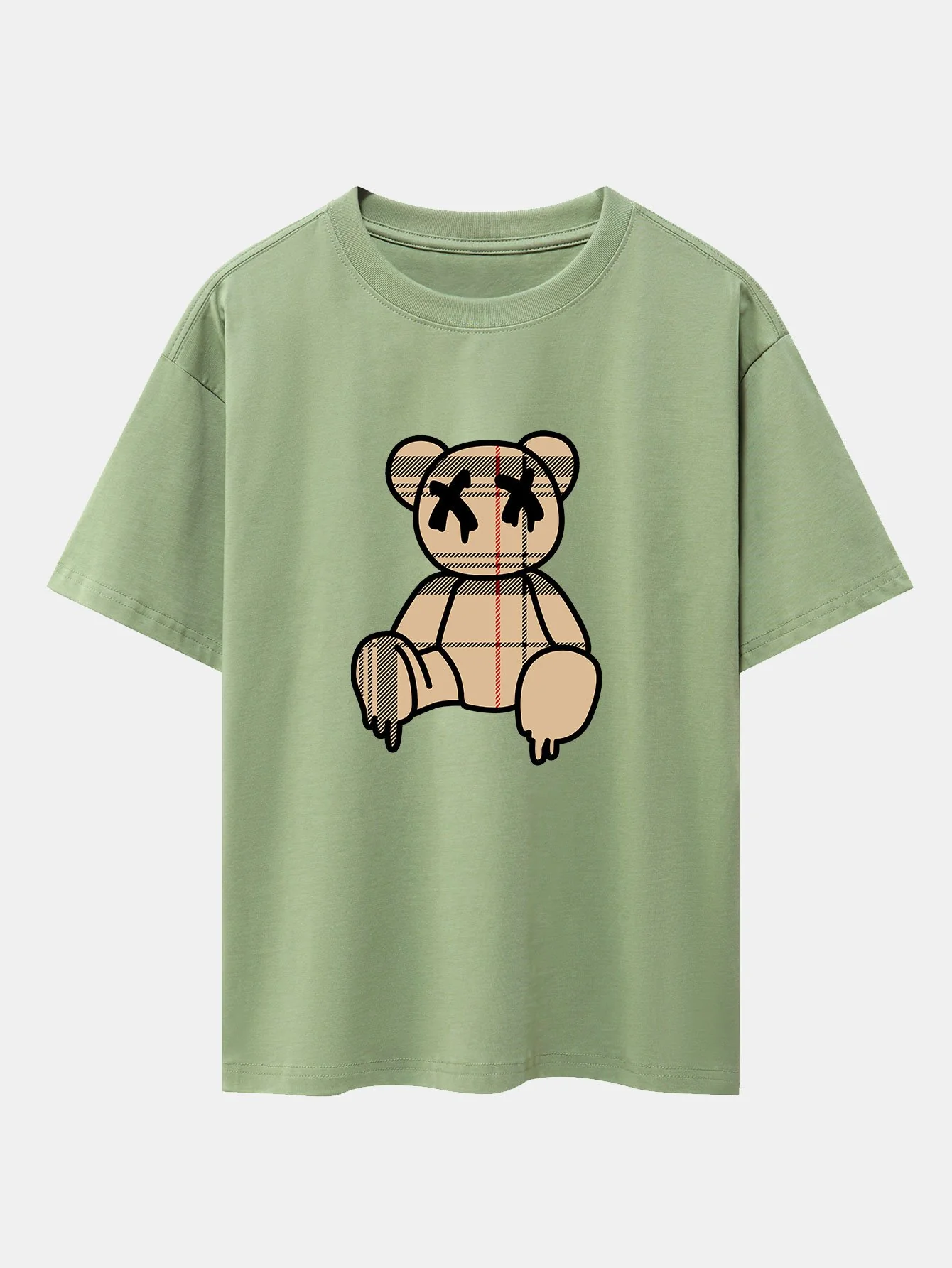 Karo-Muster auflösender Bärenprint schweres Drop-Shoulder Oversize T-Shirt - Image 10