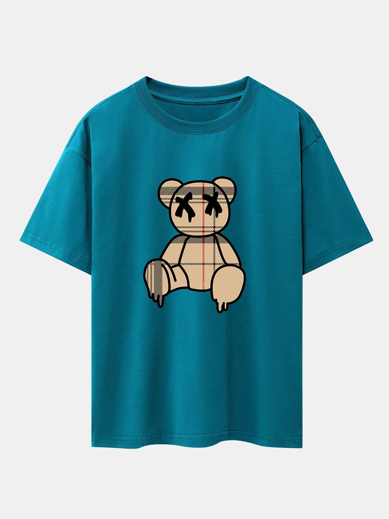 Karo-Muster auflösender Bärenprint schweres Drop-Shoulder Oversize T-Shirt - Image 11