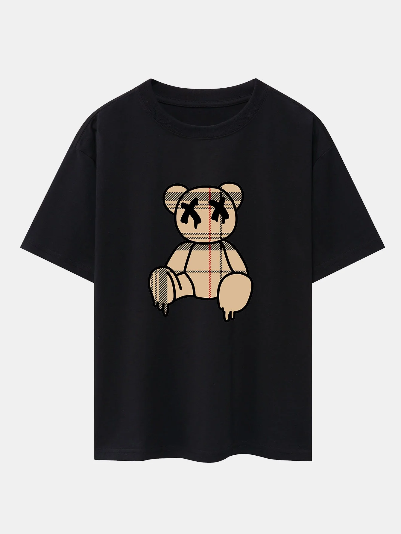 Karo-Muster auflösender Bärenprint schweres Drop-Shoulder Oversize T-Shirt - Image 2