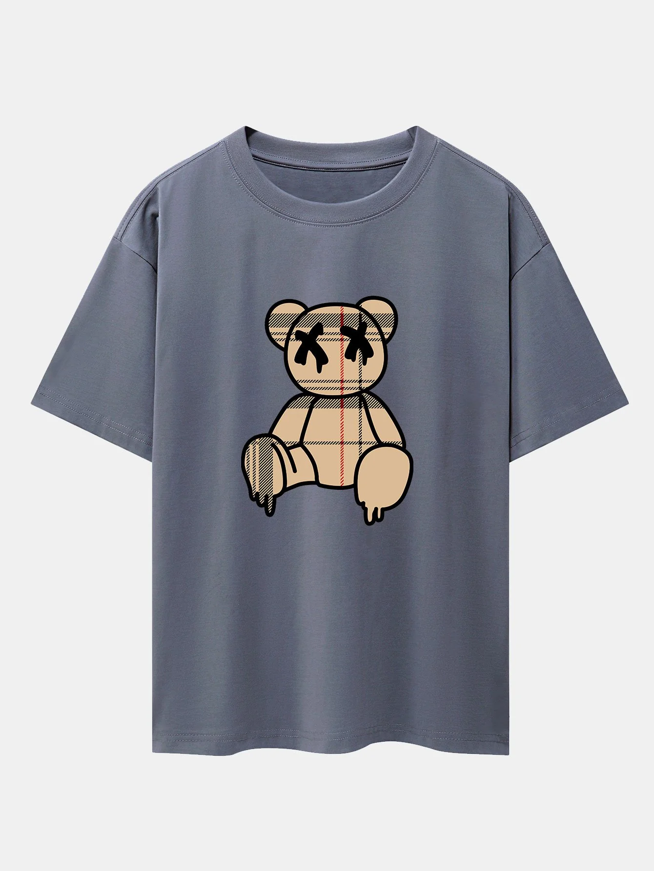 Karo-Muster auflösender Bärenprint schweres Drop-Shoulder Oversize T-Shirt - Image 3