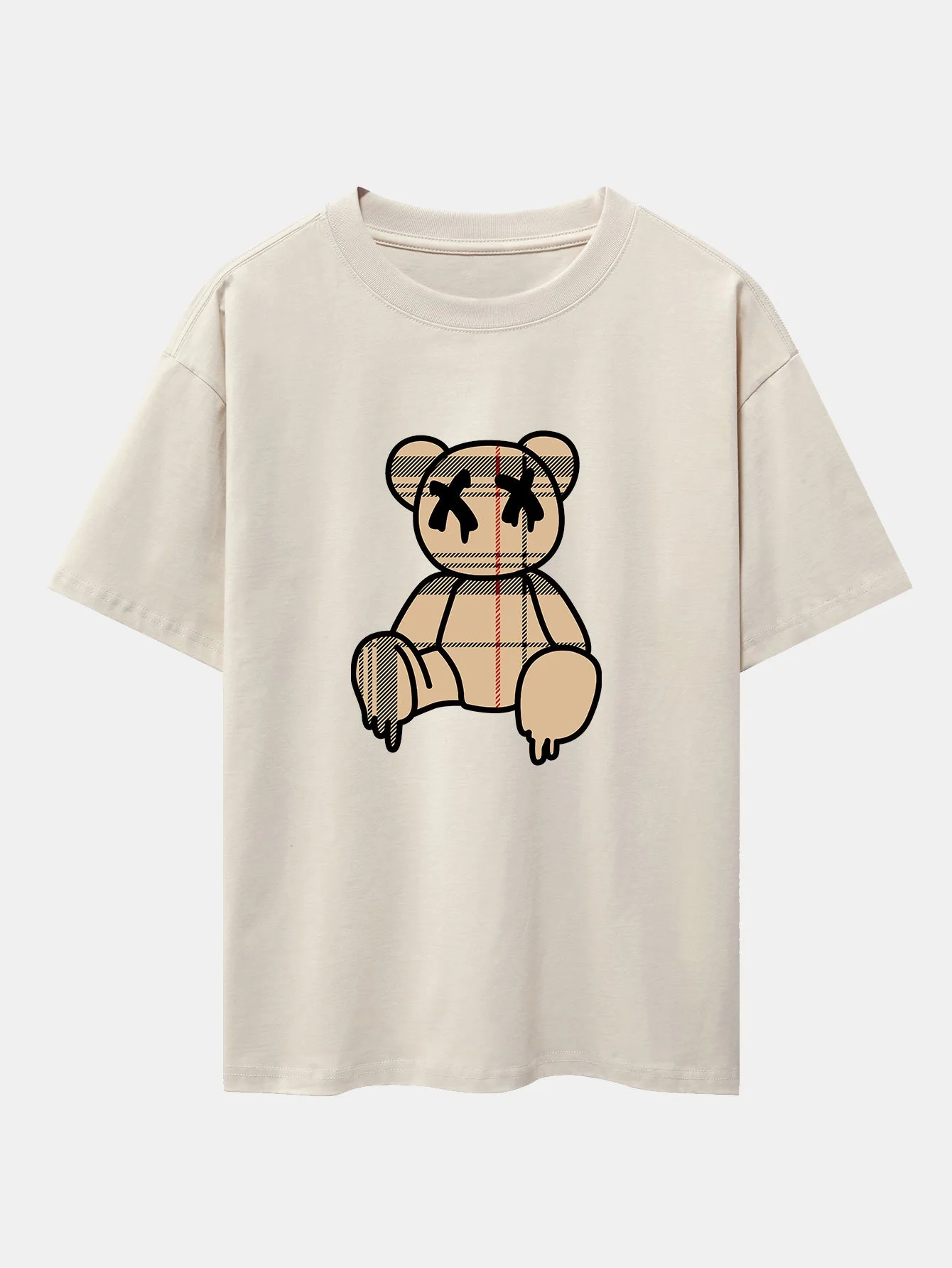 Karo-Muster auflösender Bärenprint schweres Drop-Shoulder Oversize T-Shirt - Image 4