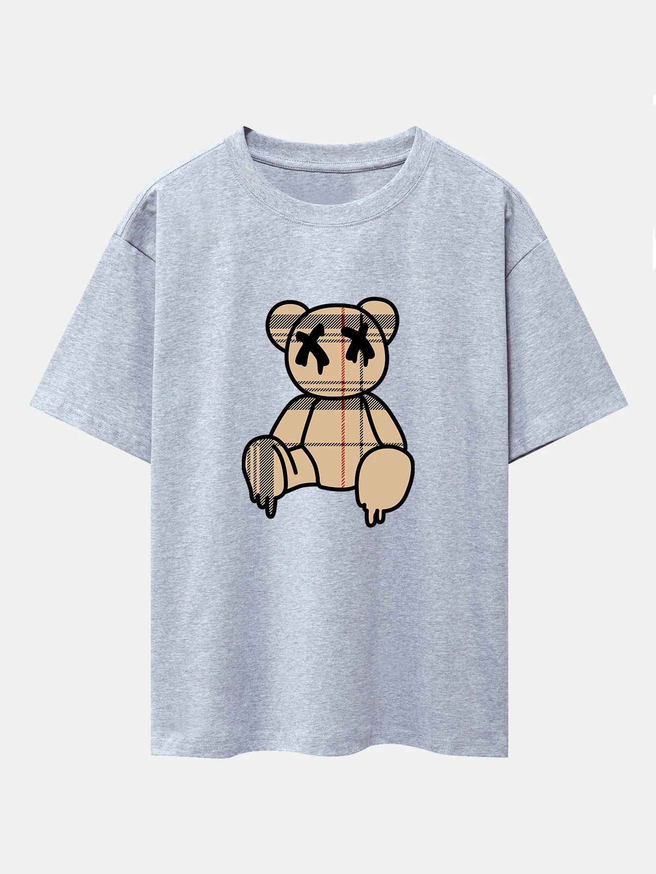 Karo-Muster auflösender Bärenprint schweres Drop-Shoulder Oversize T-Shirt - Image 5