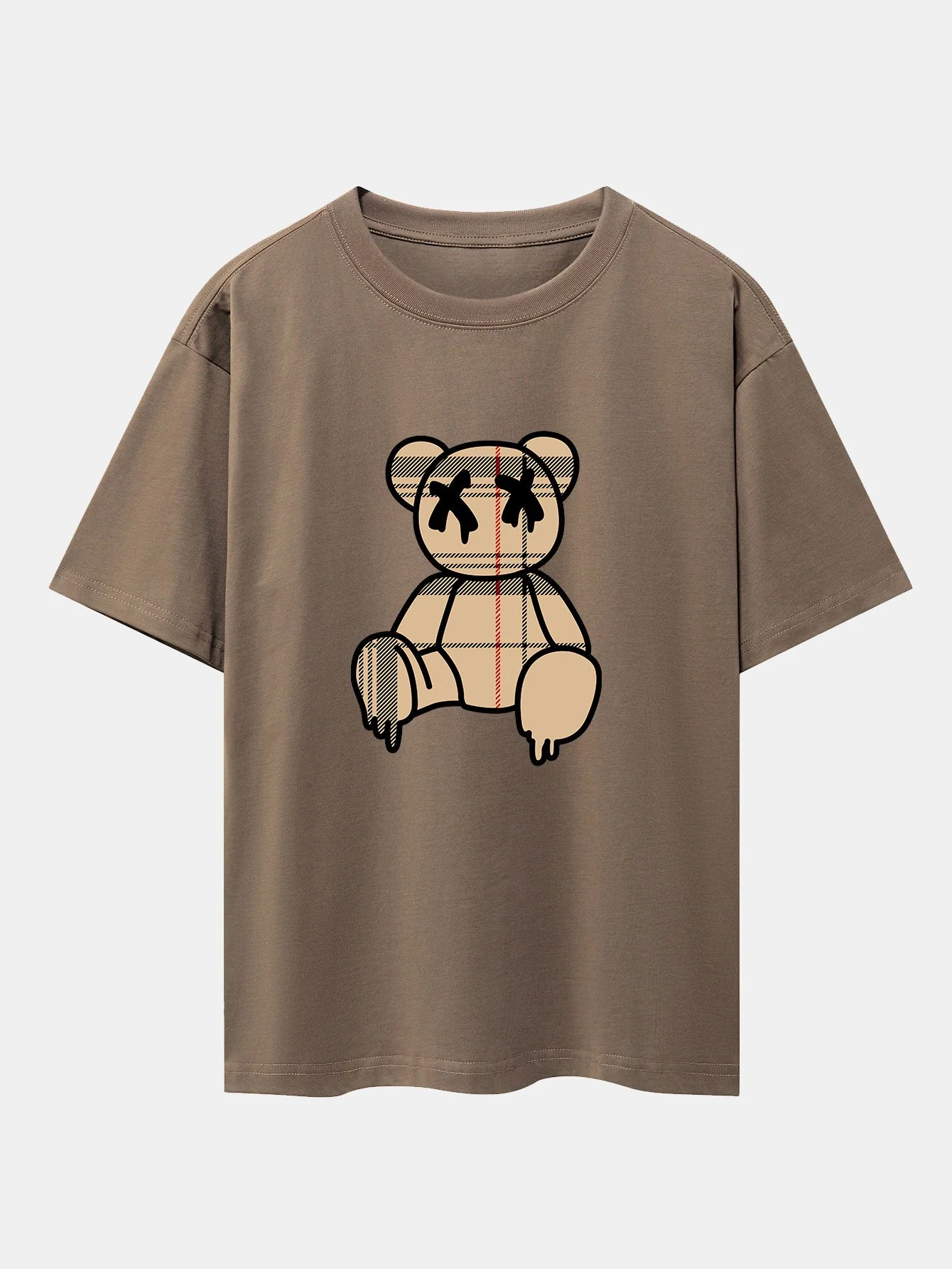 Karo-Muster auflösender Bärenprint schweres Drop-Shoulder Oversize T-Shirt - Image 6