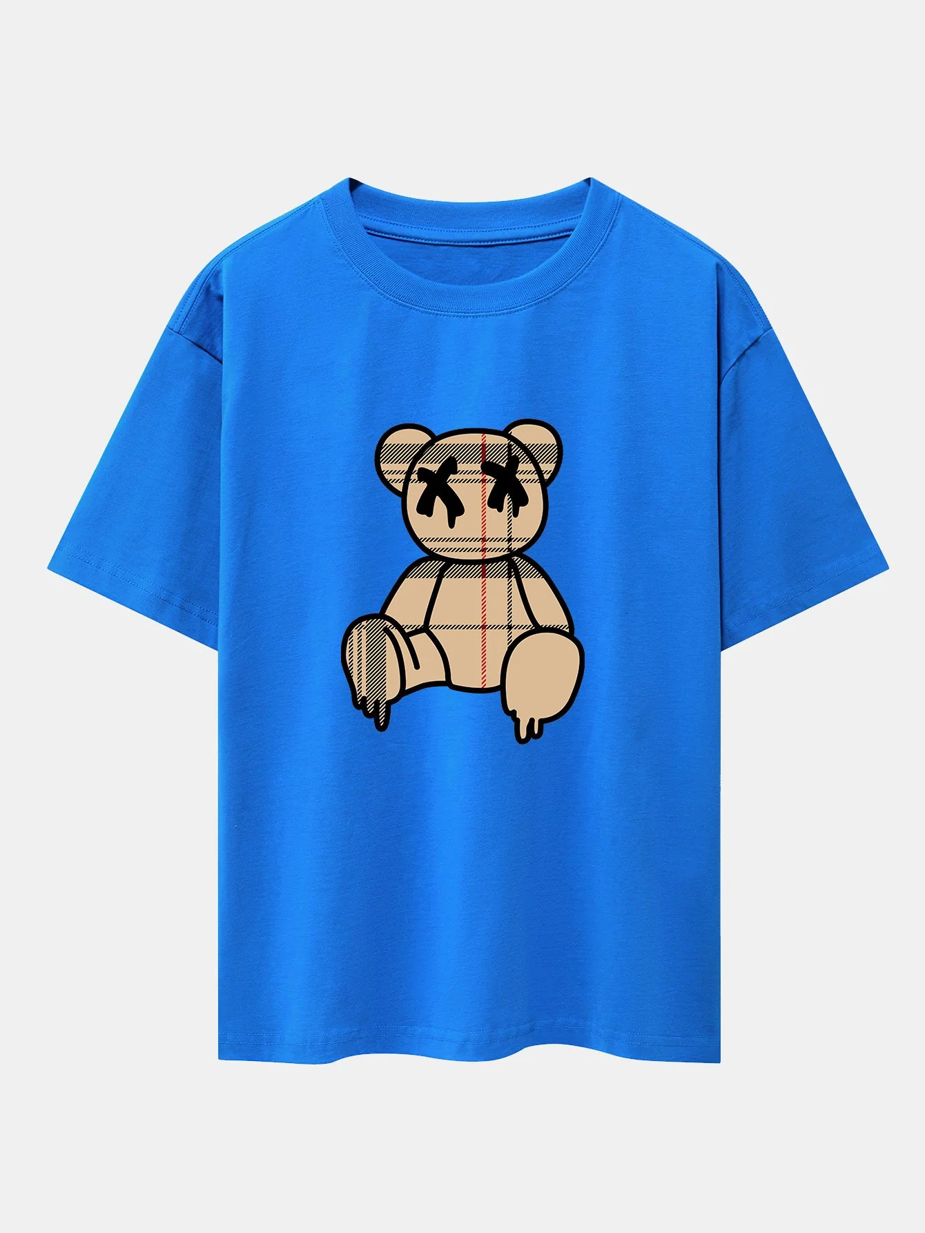 Karo-Muster auflösender Bärenprint schweres Drop-Shoulder Oversize T-Shirt - Image 7