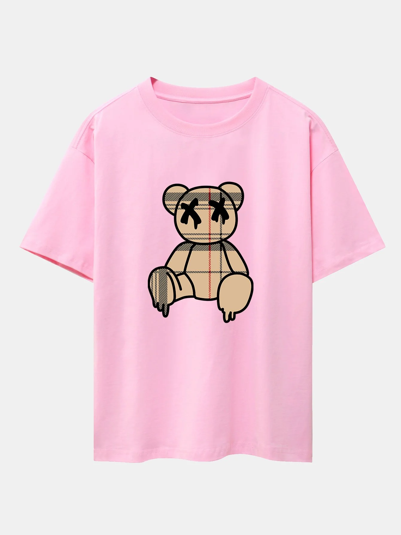 Karo-Muster auflösender Bärenprint schweres Drop-Shoulder Oversize T-Shirt - Image 8