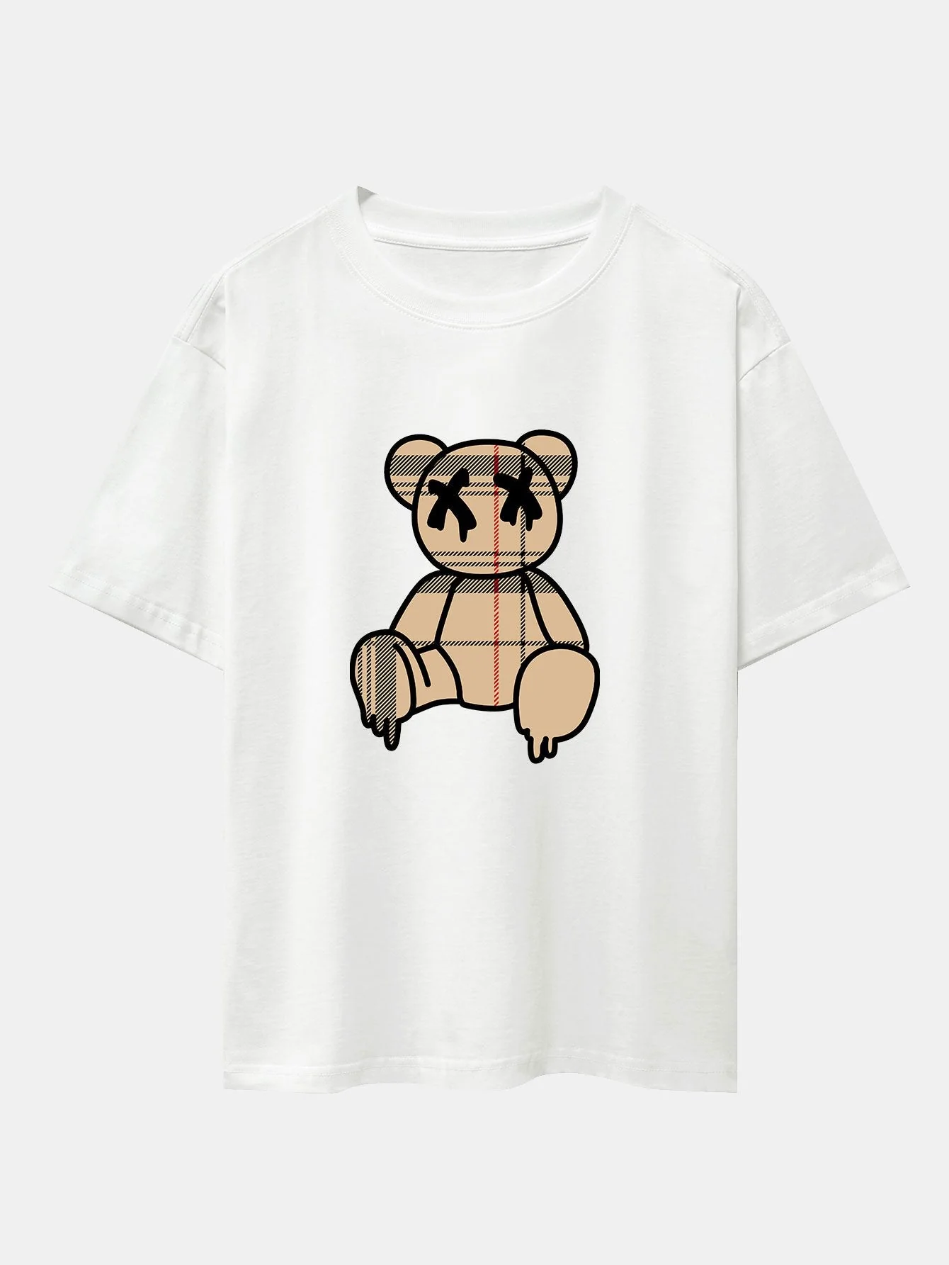 Kariertes Muster auflösender Bärenprint Oversize T-Shirt & Shorts - Image 3