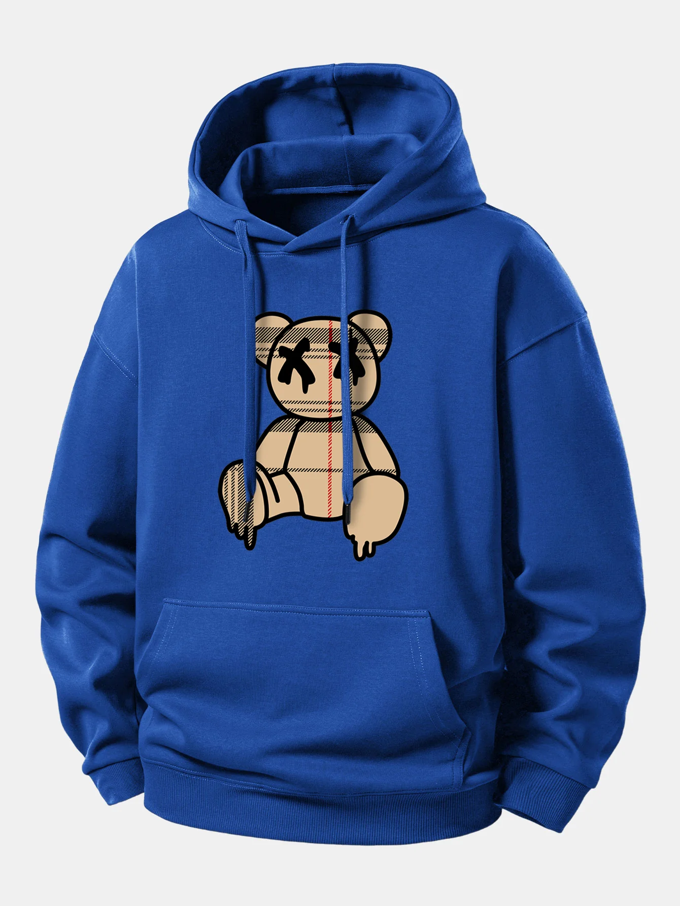 Plaid Pattern Dissolving Bear Print Relax Fit Hoodie - Image 10