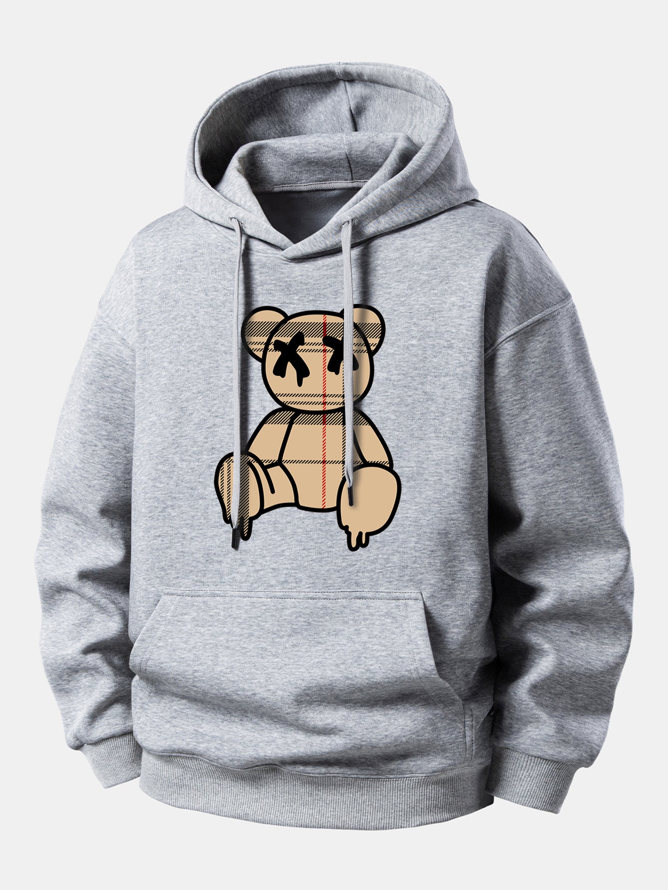Plaid Pattern Dissolving Bear Print Relax Fit Hoodie - Image 5