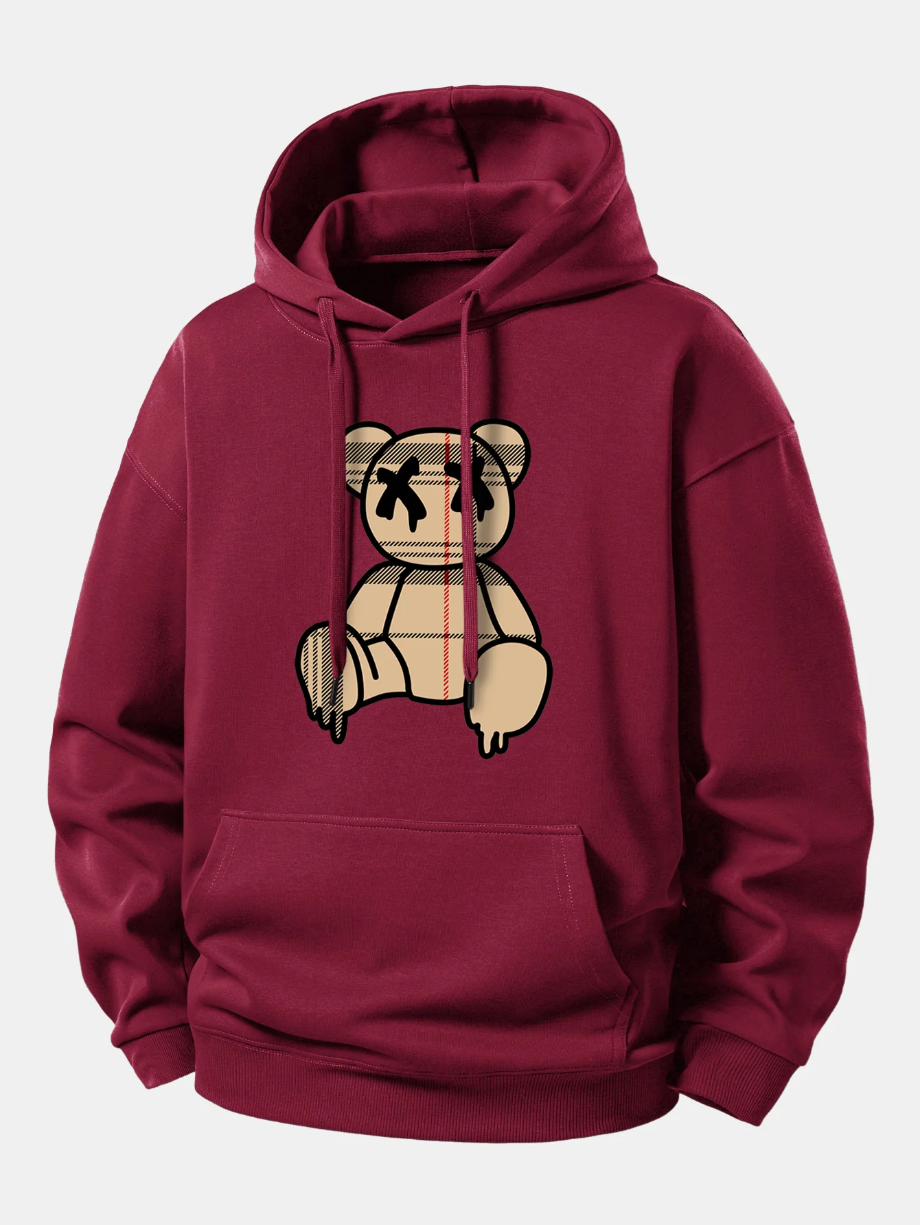 Plaid Pattern Dissolving Bear Print Relax Fit Hoodie - Image 6