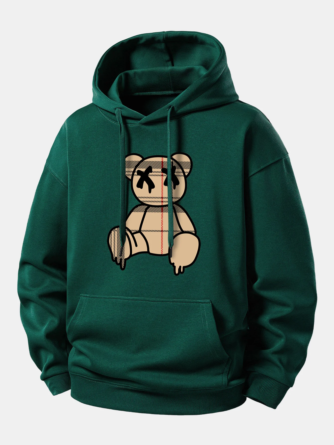 Plaid Pattern Dissolving Bear Print Relax Fit Hoodie - Image 7
