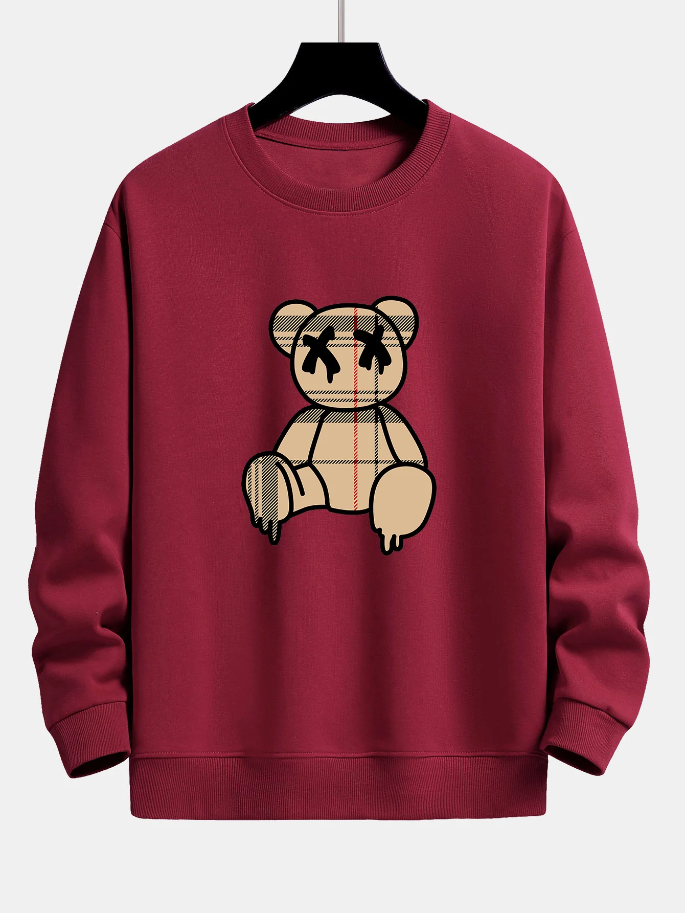 Kariertes Muster Auflösender Bären Druck Relaxed Fit Sweatshirt - Image 10