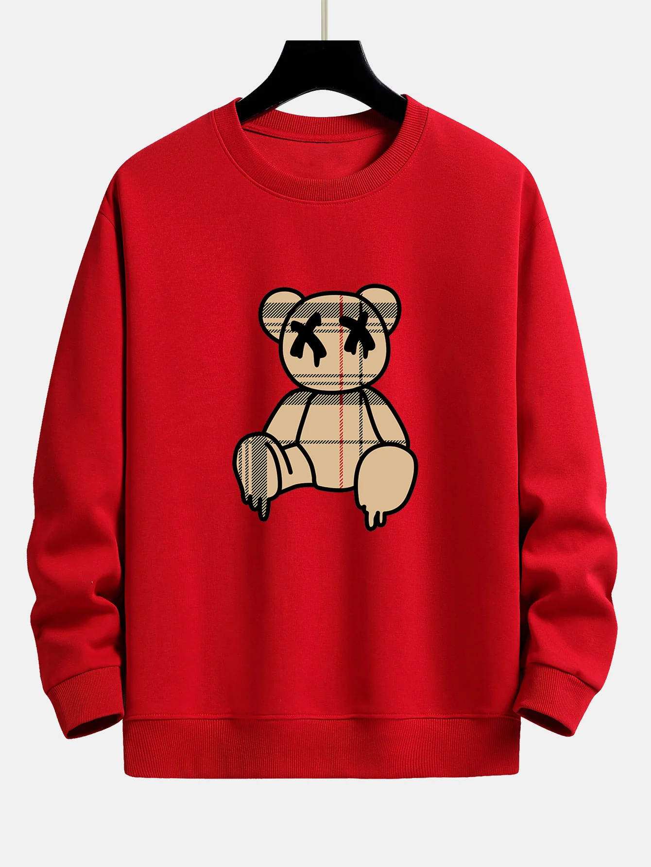Kariertes Muster Auflösender Bären Druck Relaxed Fit Sweatshirt - Image 9