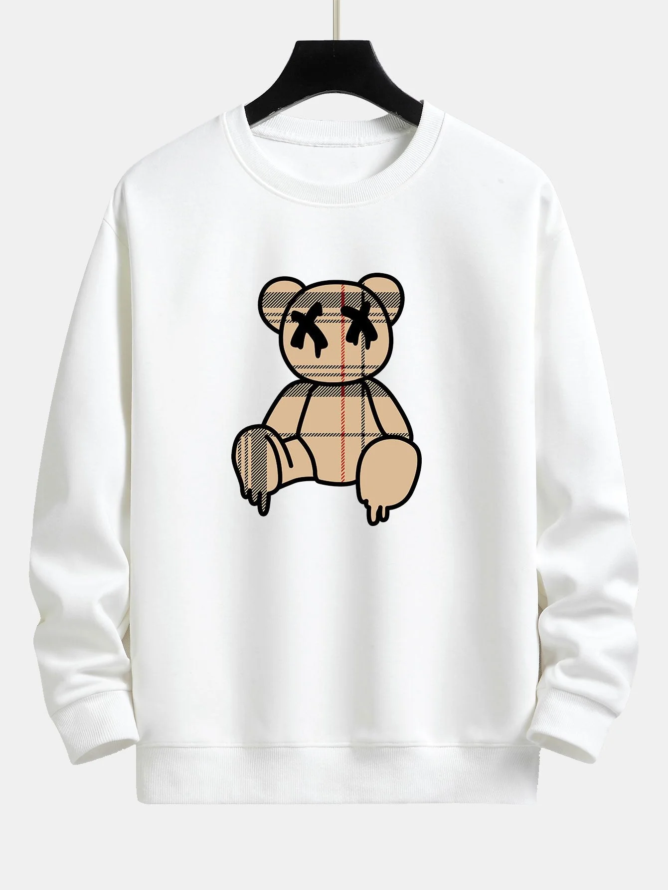 Kariertes Muster Auflösender Bären Druck Relaxed Fit Sweatshirt & Jogginghosen - Image 10