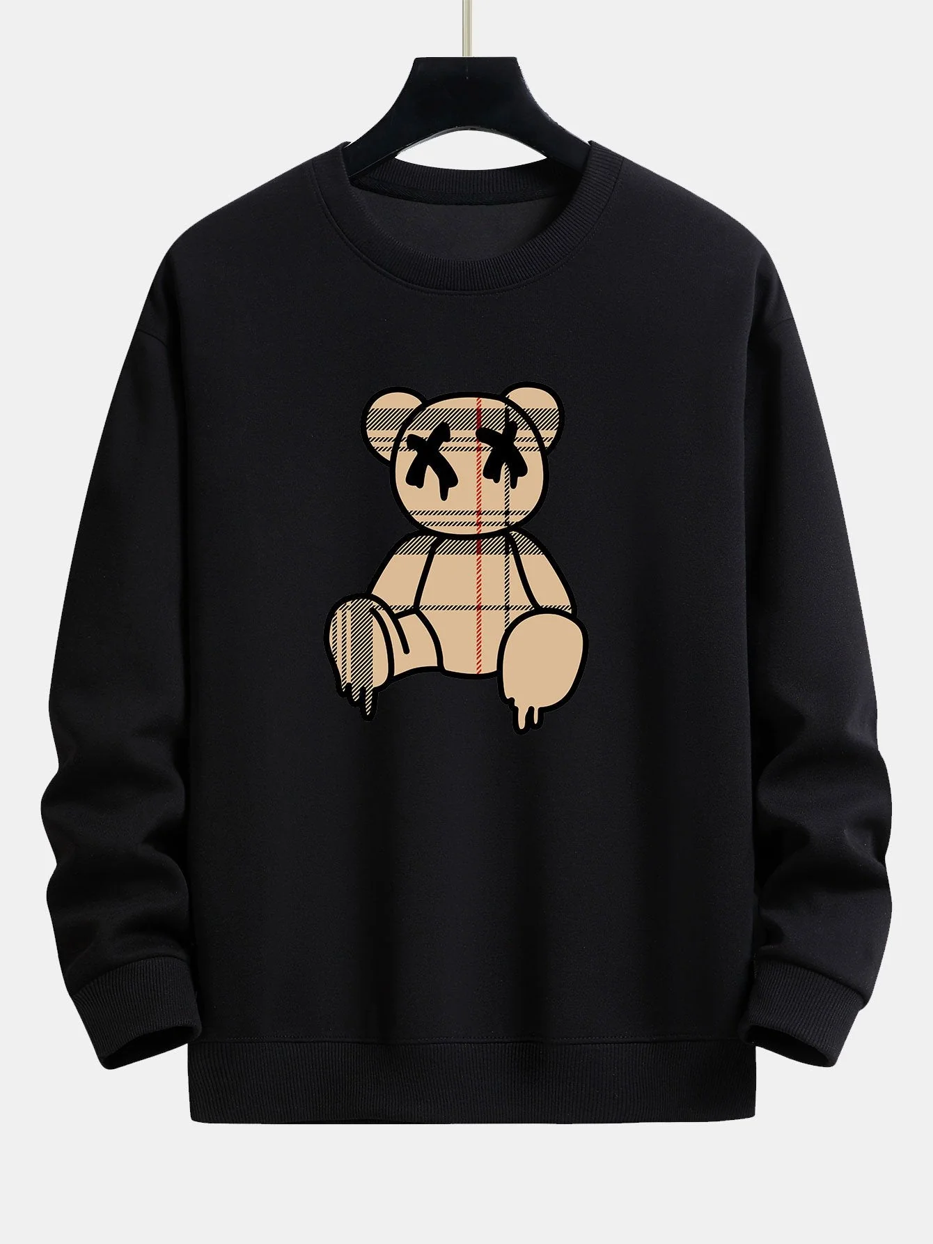 Kariertes Muster Auflösender Bären Druck Relaxed Fit Sweatshirt & Jogginghosen - Image 11