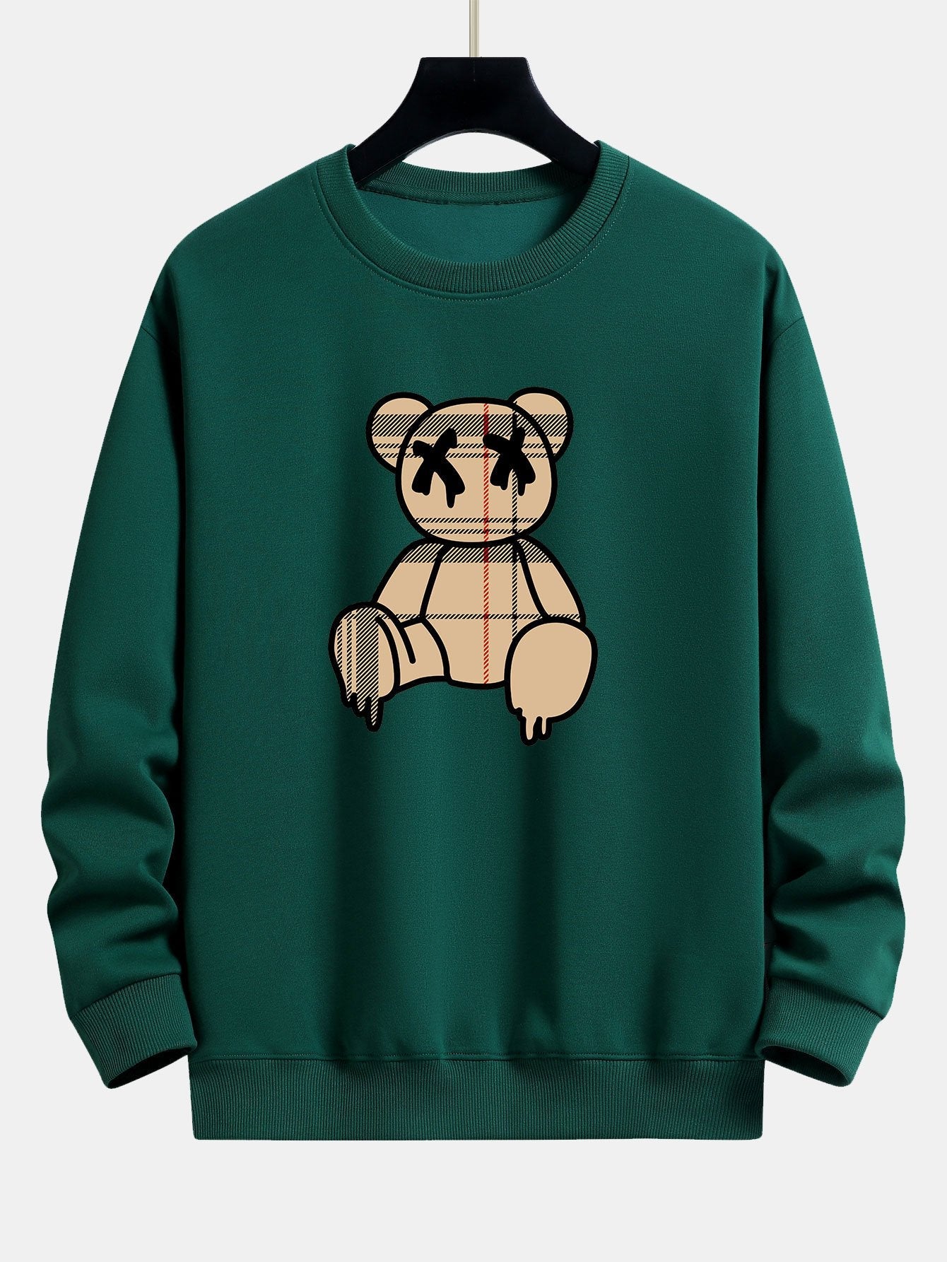 Kariertes Muster Auflösender Bären Druck Relaxed Fit Sweatshirt & Jogginghosen - Image 12