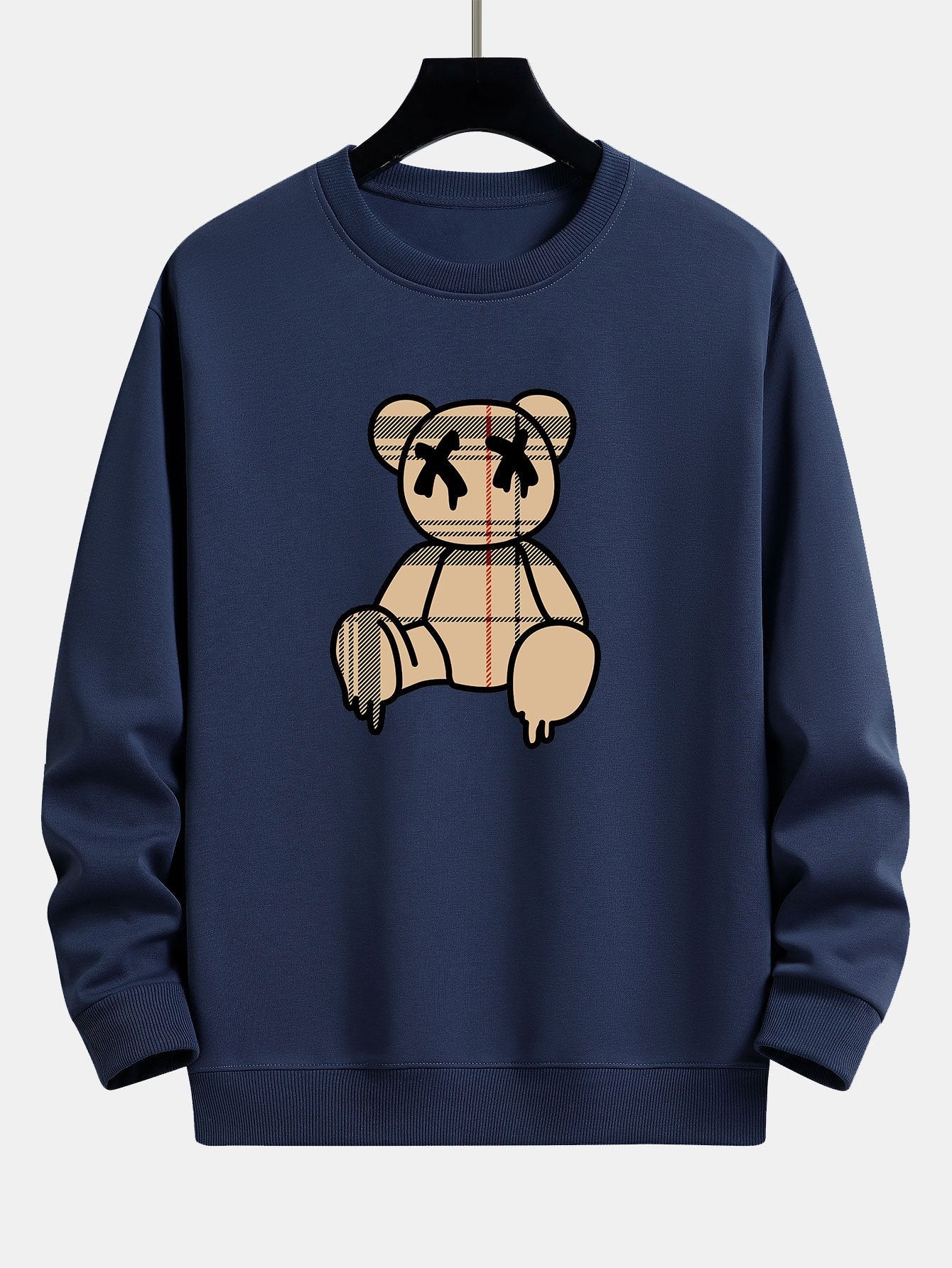 Kariertes Muster Auflösender Bären Druck Relaxed Fit Sweatshirt & Jogginghosen - Image 13