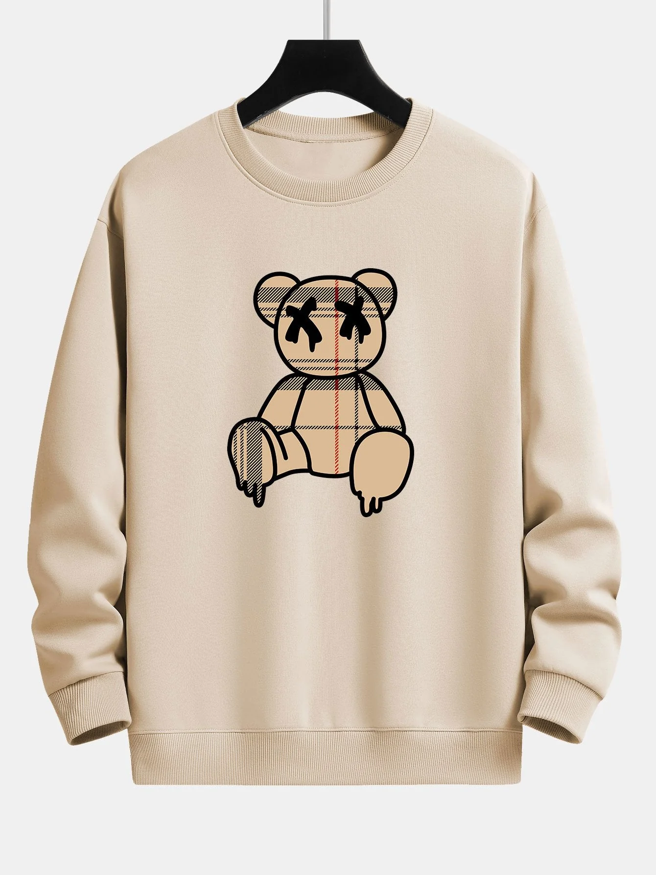 Kariertes Muster Auflösender Bären Druck Relaxed Fit Sweatshirt & Jogginghosen - Image 14
