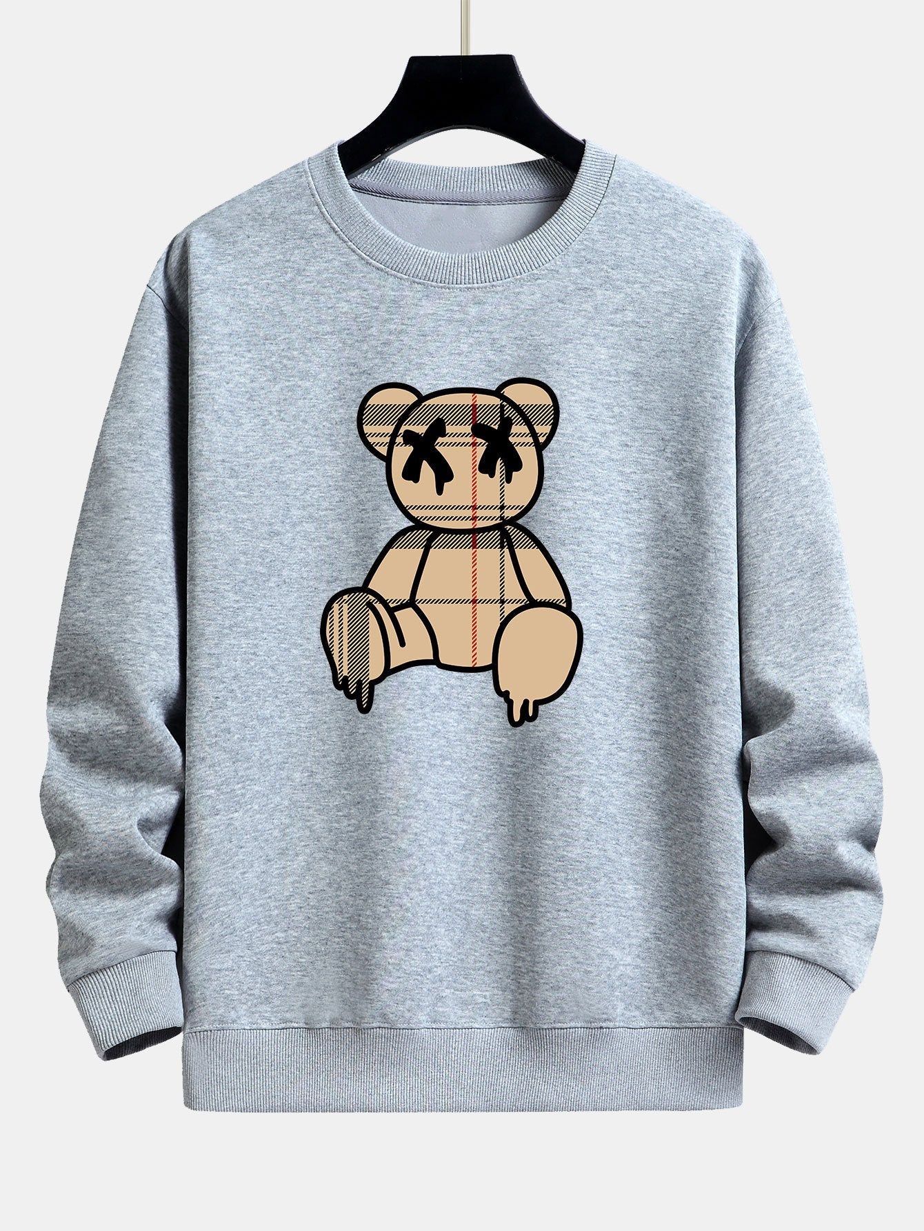 Kariertes Muster Auflösender Bären Druck Relaxed Fit Sweatshirt & Jogginghosen - Image 16