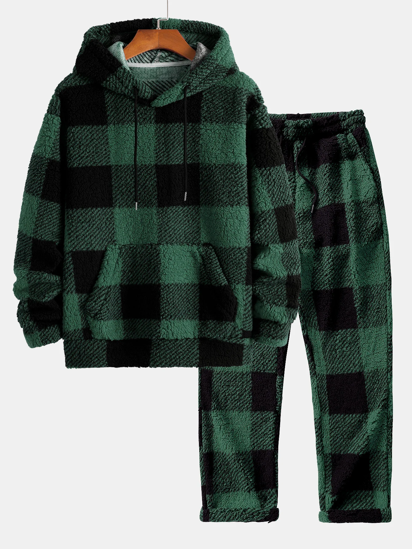 Kariertes Teddy-Hoodie & Gerade geschnittene karierte Teddy-Hose
