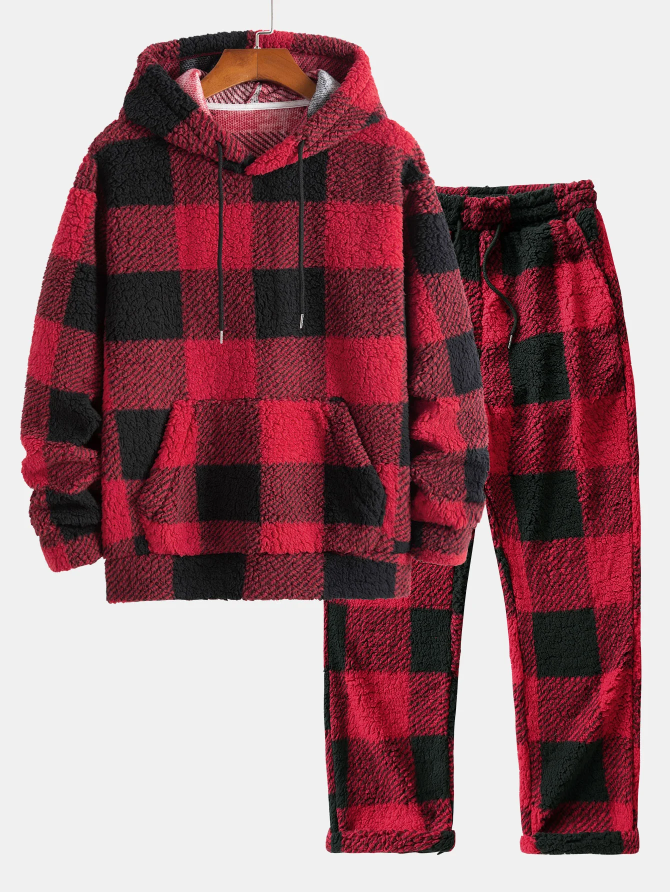 Kariertes Teddy-Hoodie & Gerade geschnittene karierte Teddy-Hose - Image 2