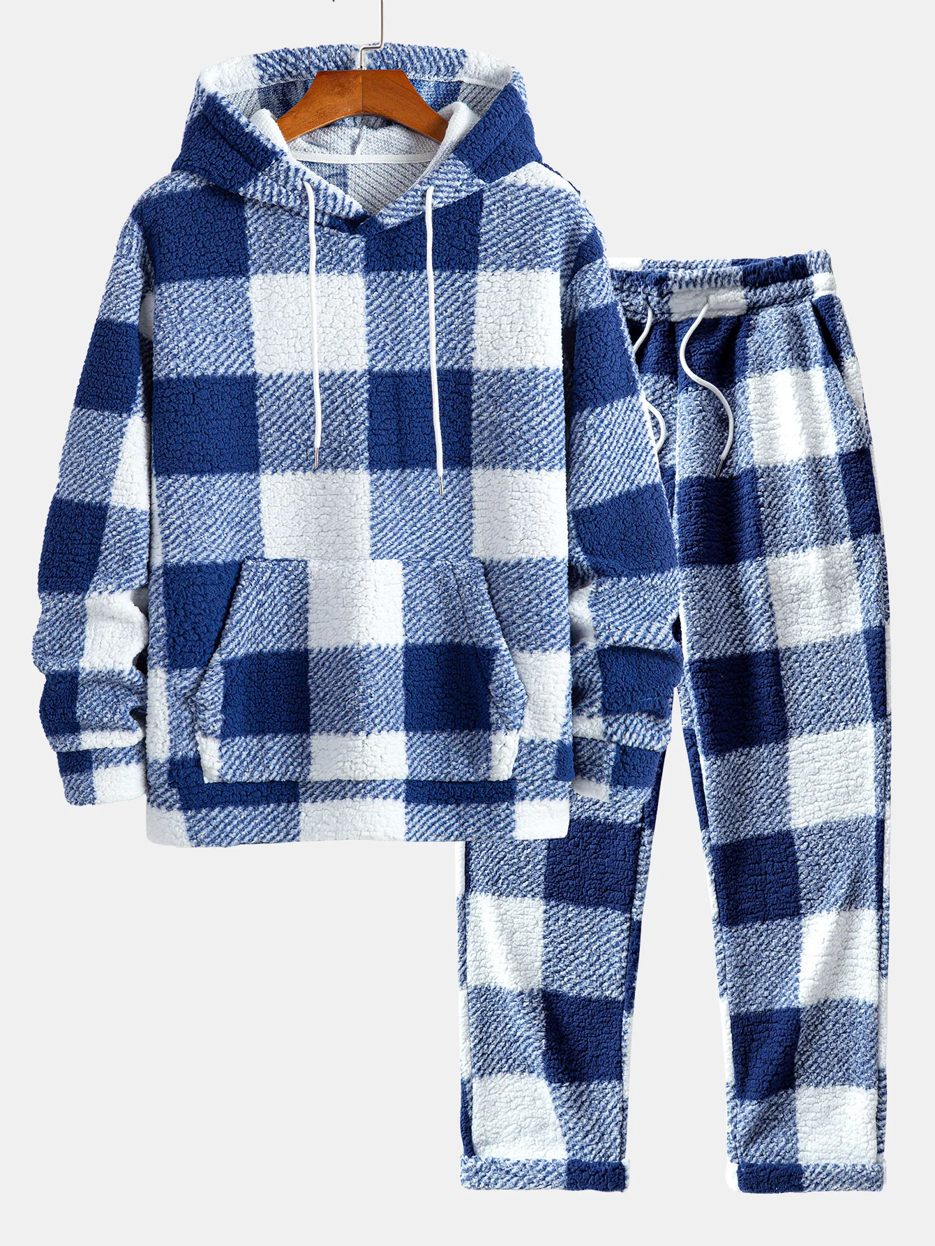 Kariertes Teddy-Hoodie & Gerade geschnittene karierte Teddy-Hose - Image 3