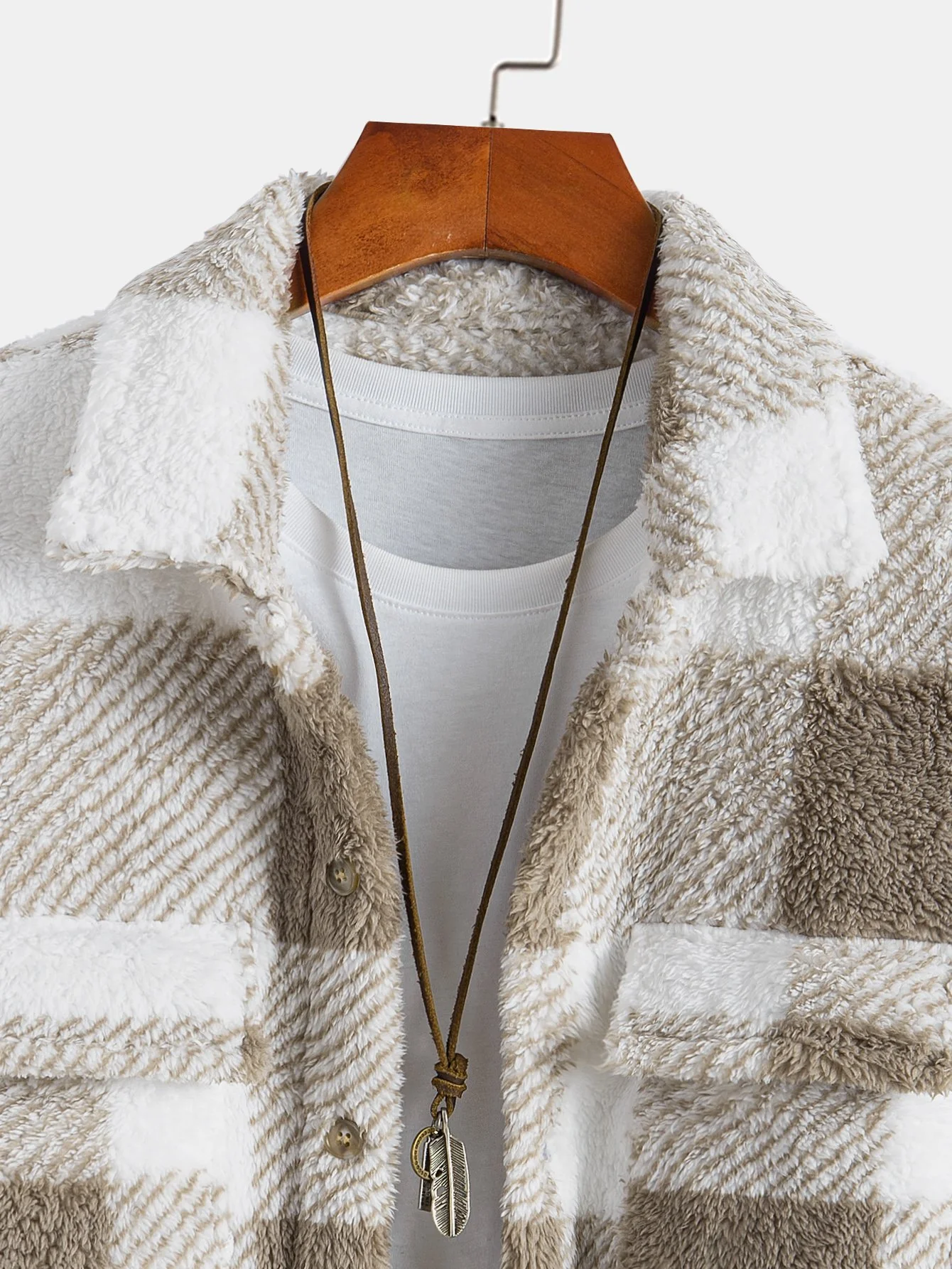 Kariertes Teddy-Fleece-Button-Up-Überhemd - Image 5