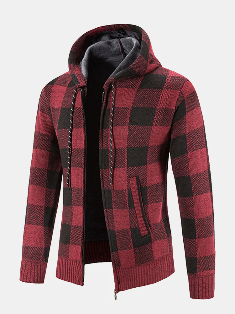 Kariertes Zip-Up Kapuzenpullover - Image 2