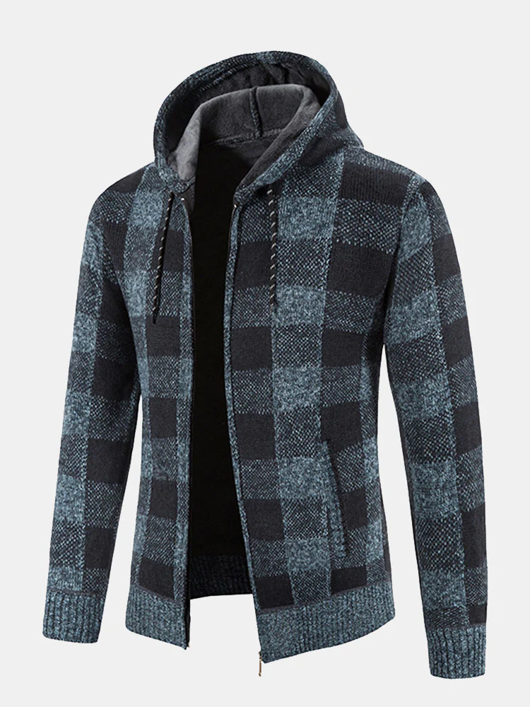 Kariertes Zip-Up Kapuzenpullover - Image 3