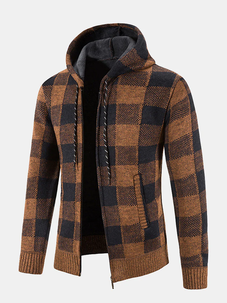 Kariertes Zip-Up Kapuzenpullover - Image 4