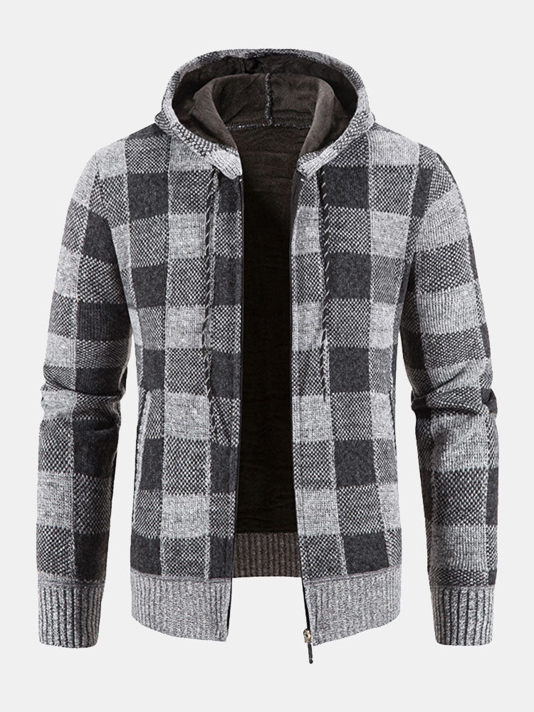 Kariertes Zip-Up Kapuzenpullover - Image 6