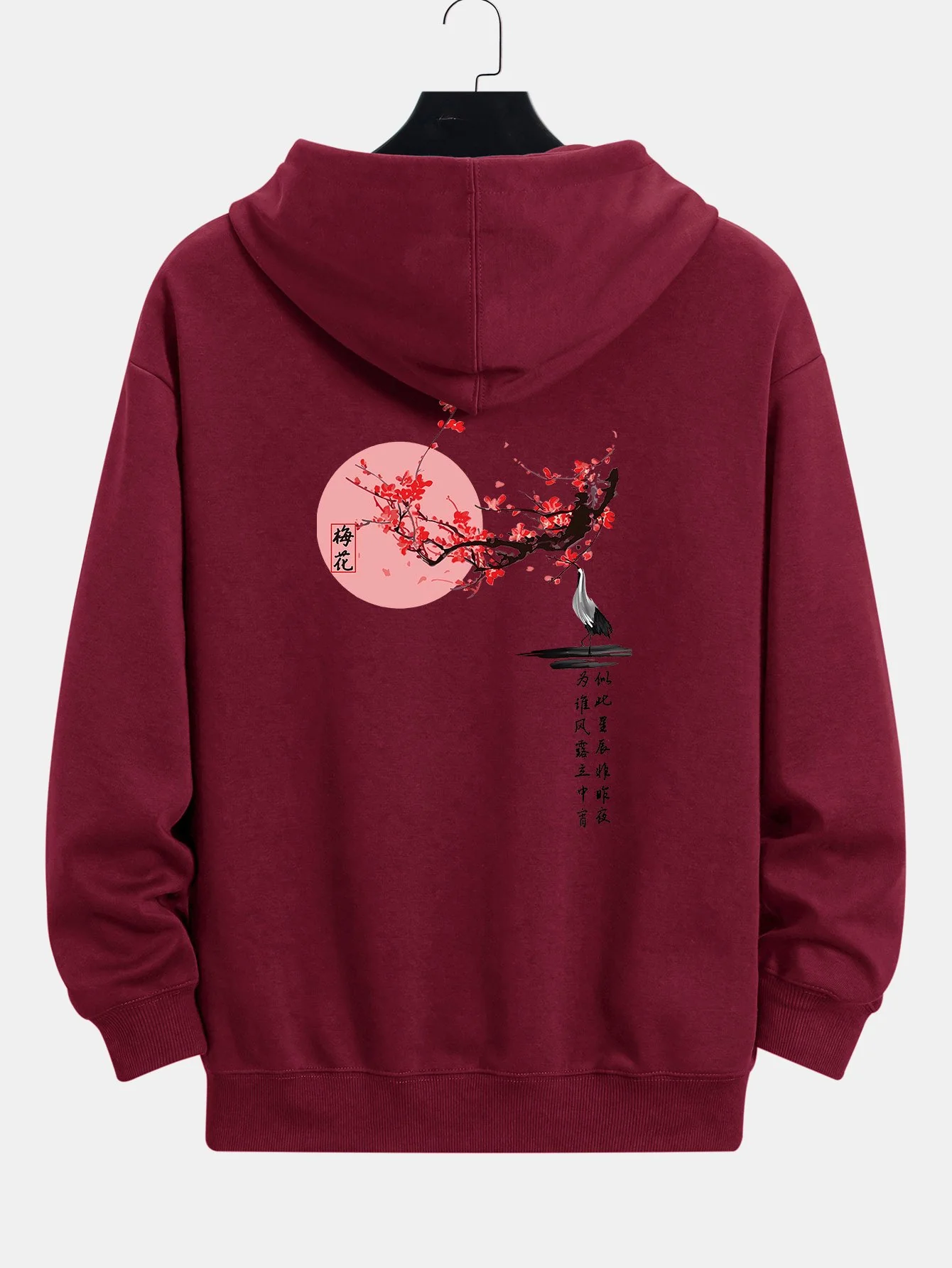 Pflaumenblüten- und Kranichrücken-Print Relaxed Fit Hoodie - Image 15