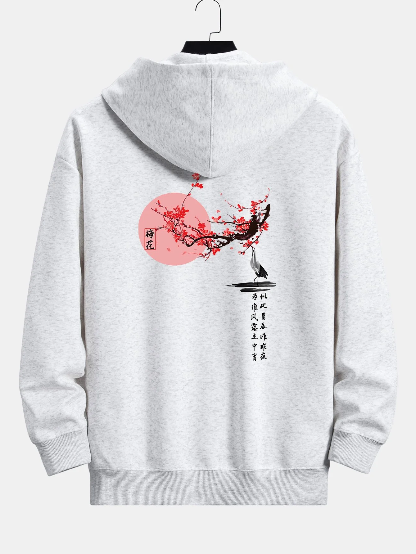 Pflaumenblüten- und Kranichrücken-Print Relaxed Fit Hoodie - Image 7