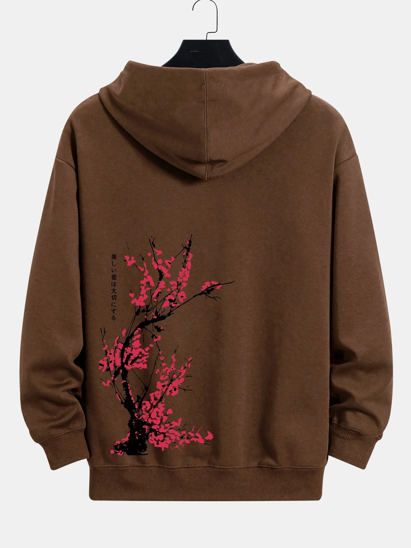 Pflaumenblüten-Slogan Rückendruck Relaxed Fit Hoodie - Image 11