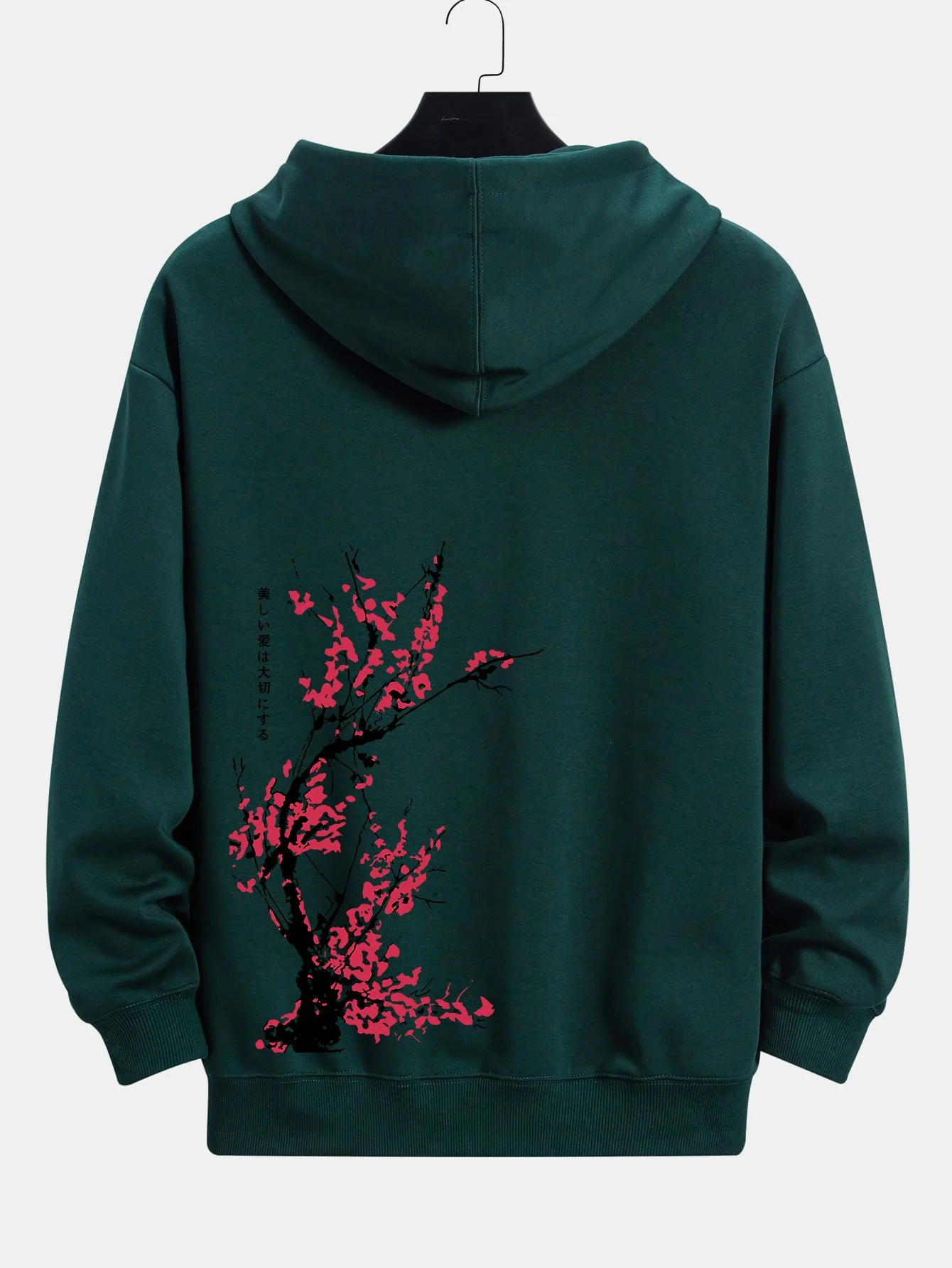 Pflaumenblüten-Slogan Rückendruck Relaxed Fit Hoodie - Image 13