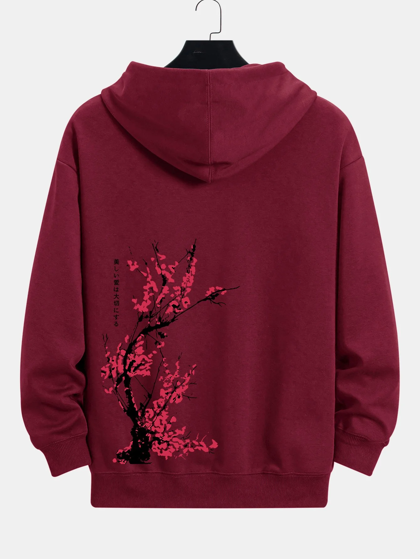 Pflaumenblüten-Slogan Rückendruck Relaxed Fit Hoodie - Image 15