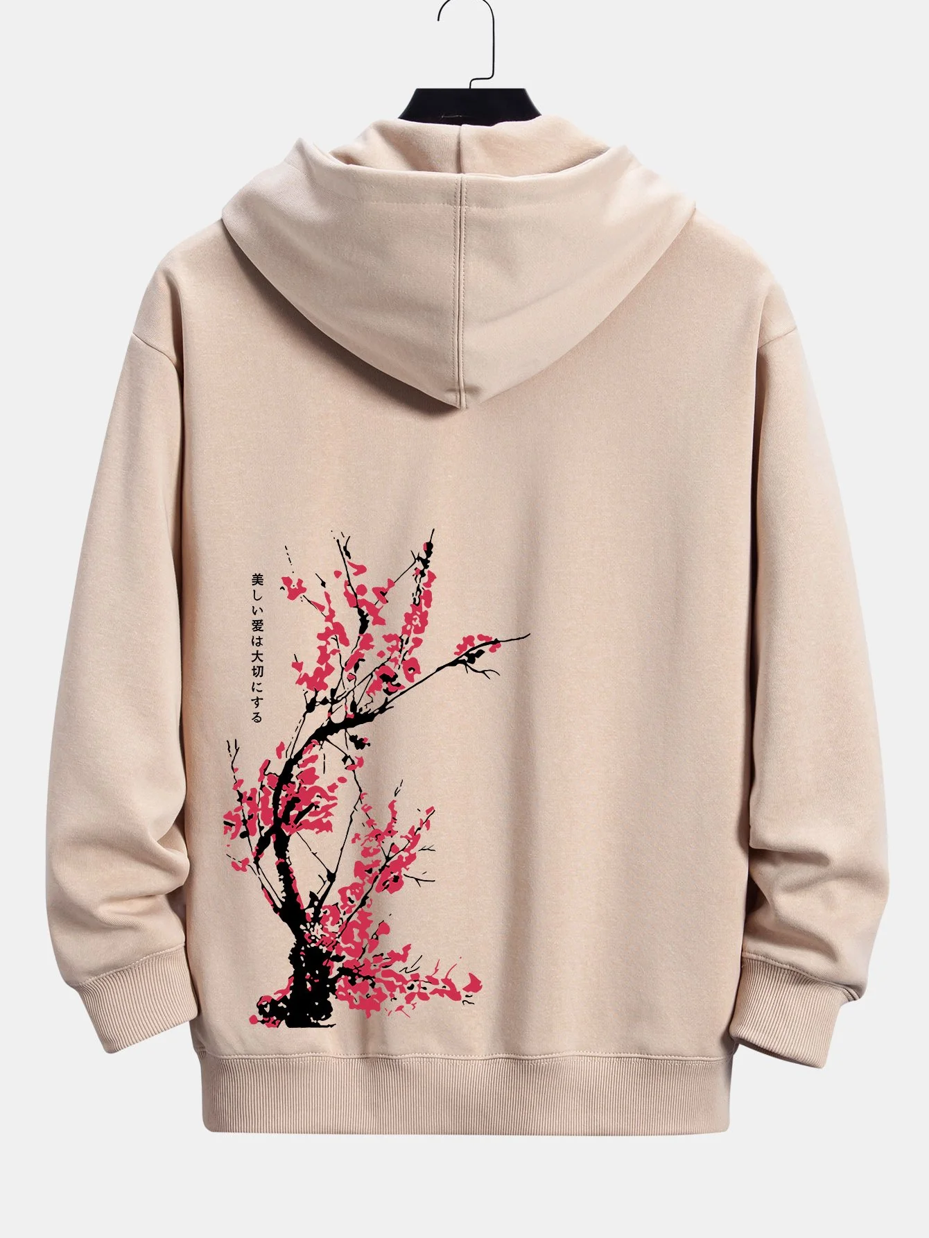 Pflaumenblüten-Slogan Rückendruck Relaxed Fit Hoodie - Image 3