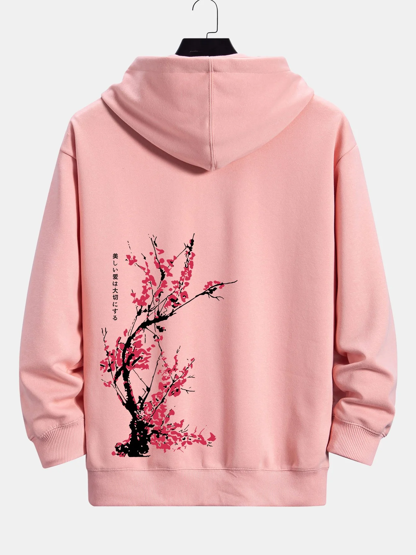 Pflaumenblüten-Slogan Rückendruck Relaxed Fit Hoodie - Image 5