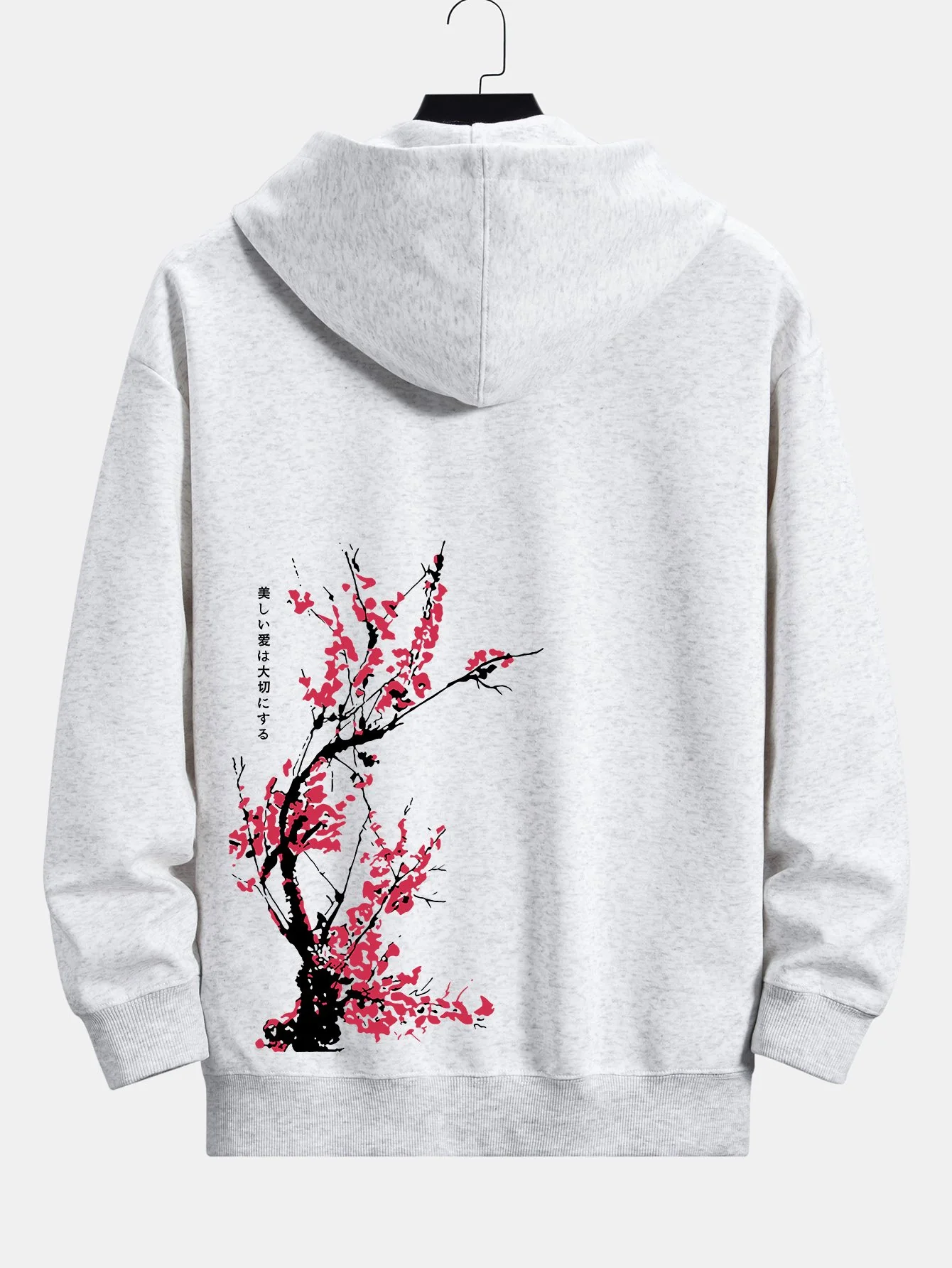 Pflaumenblüten-Slogan Rückendruck Relaxed Fit Hoodie - Image 7