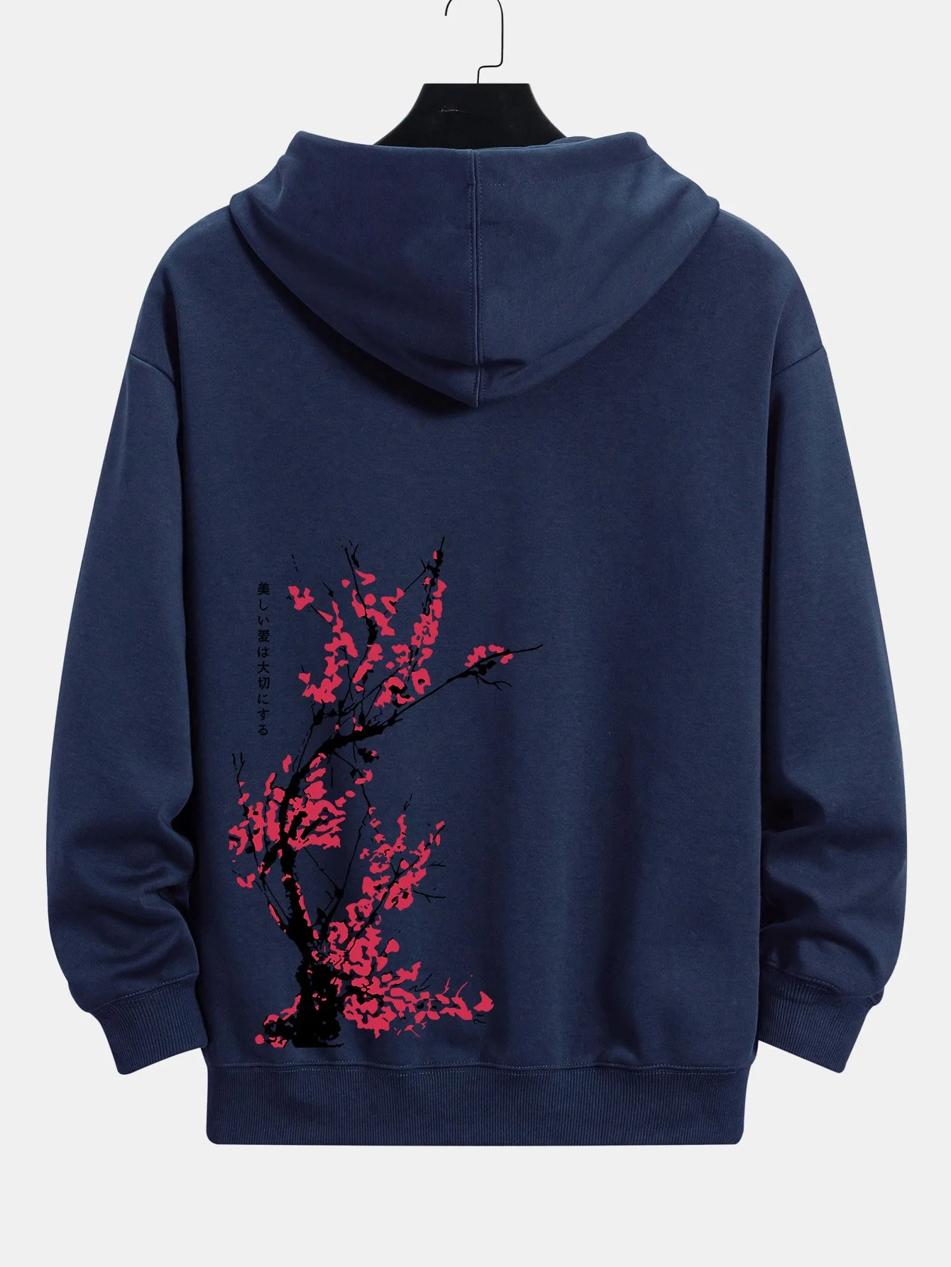 Pflaumenblüten-Slogan Rückendruck Relaxed Fit Hoodie - Image 9